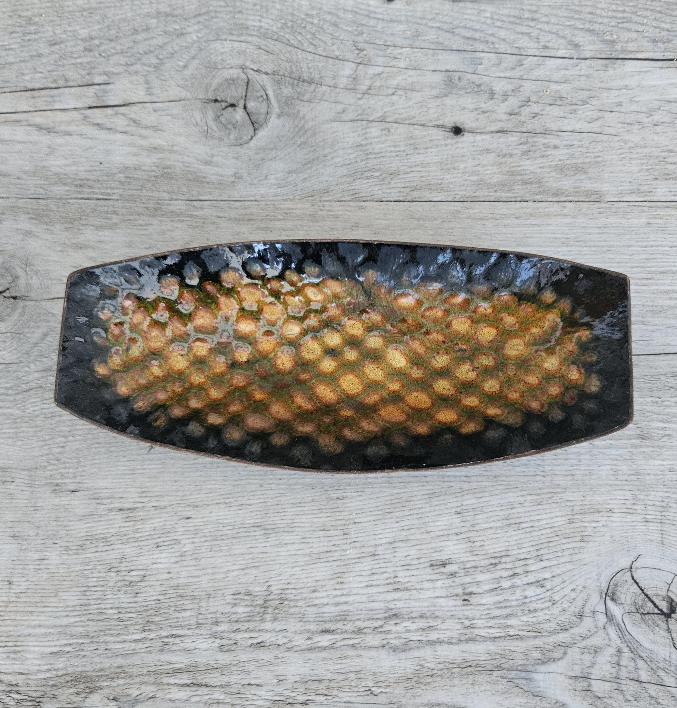 Midcentury Metal Enamel Trinket Dish Oblong Curved Coffee Table Small Dish 18cm Long