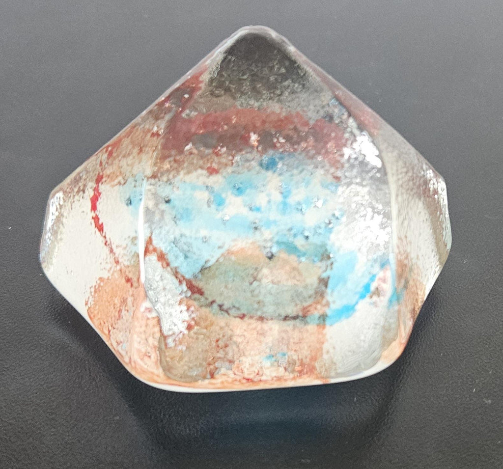 Caithness Rox Paperweight Artisan Scottish Art Glass Iceberg Sculpted Swirled UNSIGNED blue red .