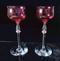 Art Nouveau Cranberry Wine Glasses: French 'Nancy' Airtear Stem, c.1910 (Set of 2)