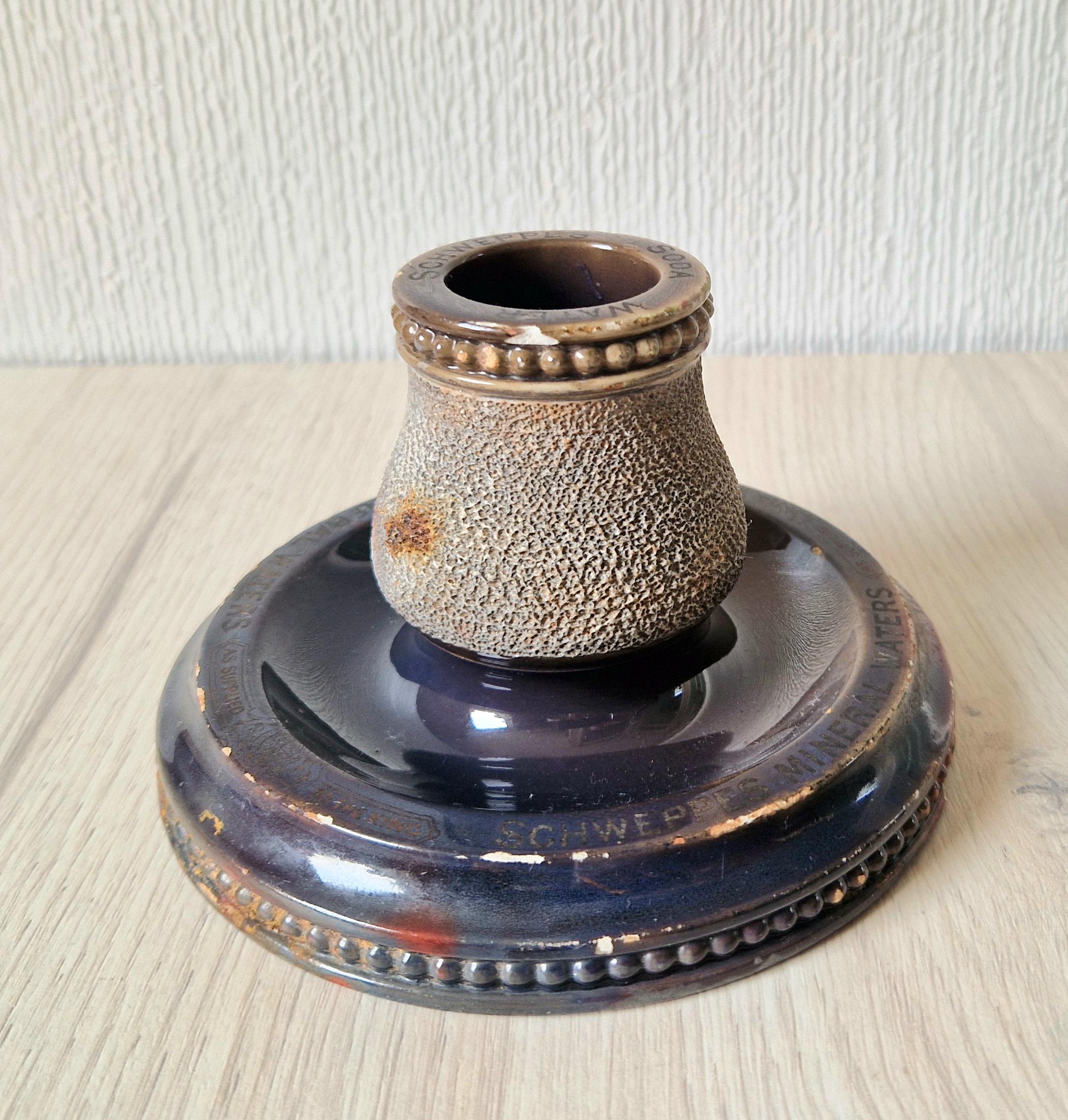 Rare Antique Empire Works Schweppes Pub Ceramic Stoneware Match Strike Holder