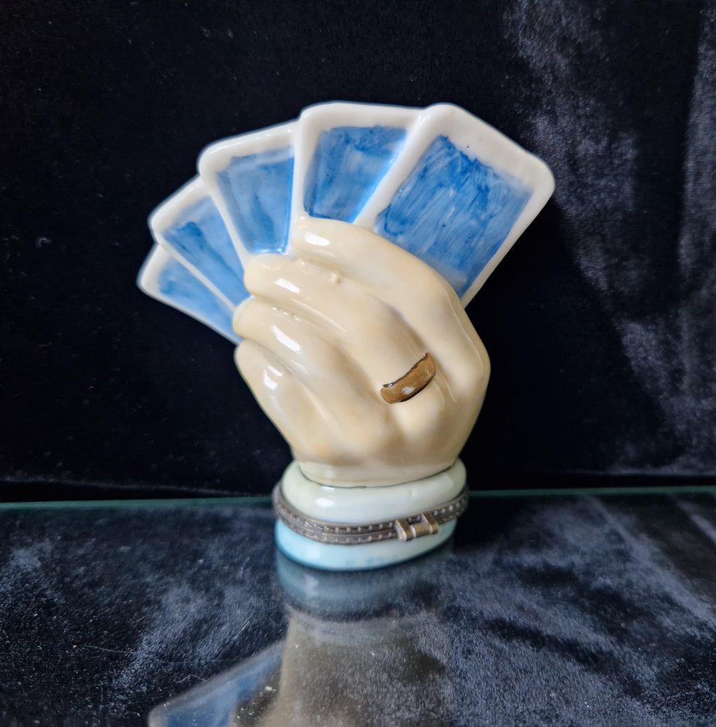 Vintage Rare Limoges Ceramic Poker Hand Full House Card Trinket Pill Box Casino