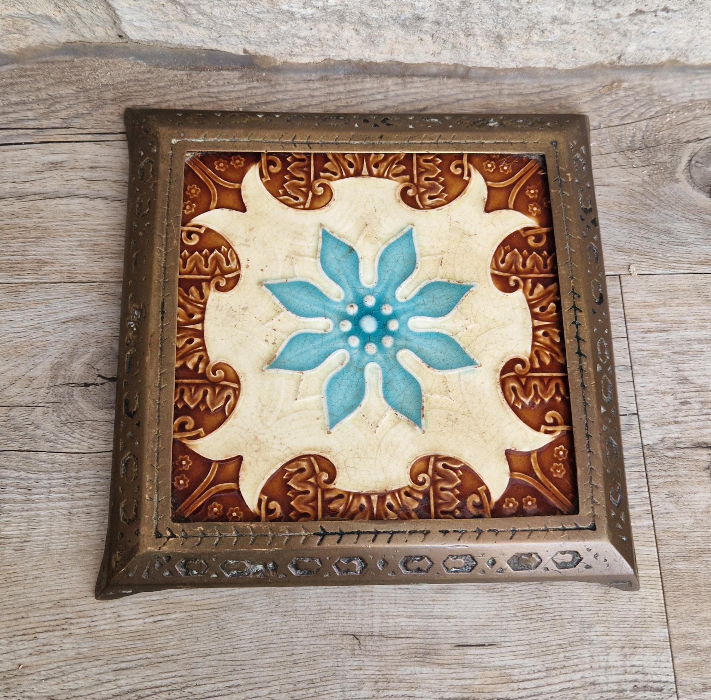 Victorian Majolica Tile Trivet, Floral Design, T & R Boote C1890