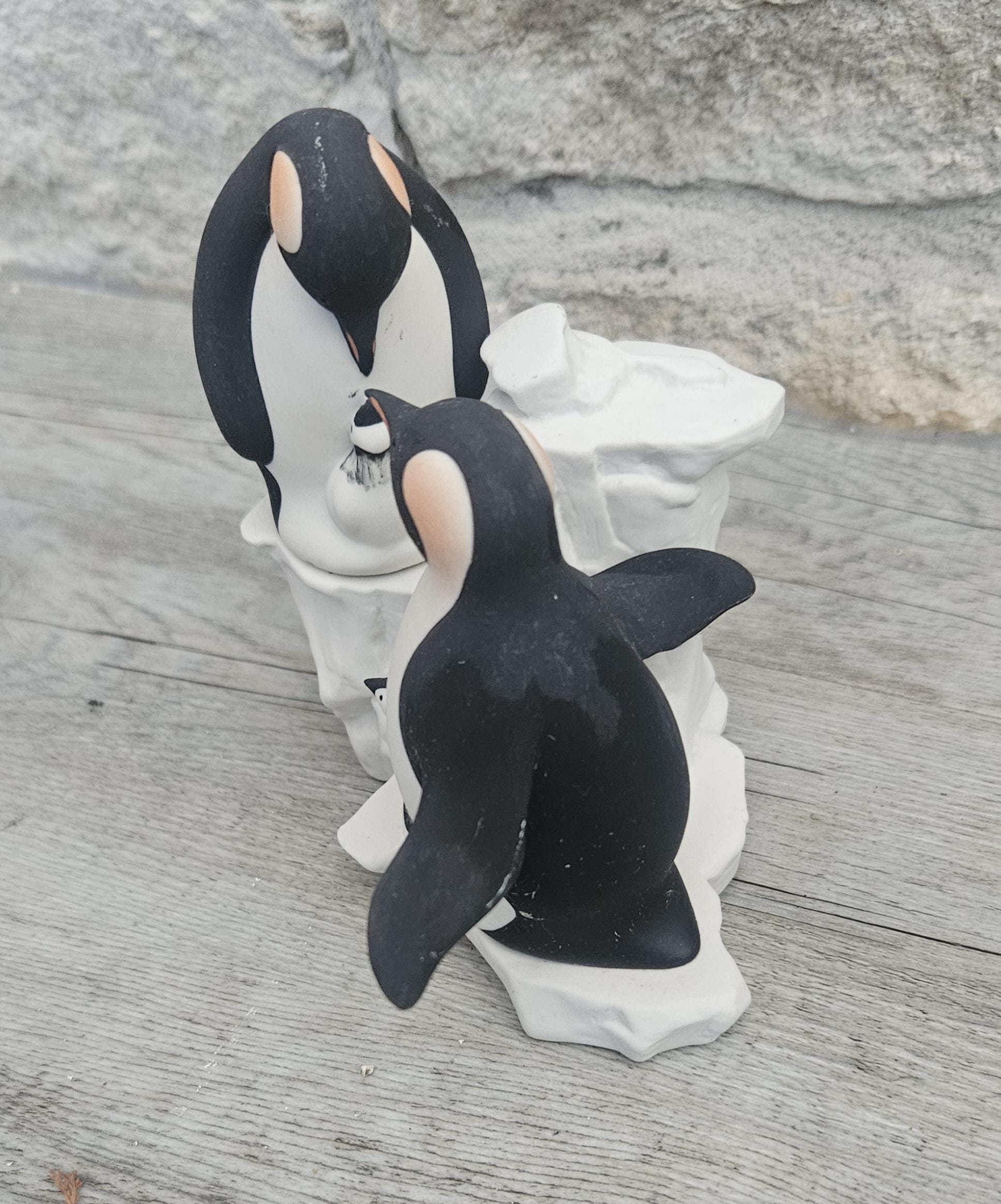 Vintage Penguin Family Figurine Handcrafted Highbank Porcelain Penguin Family Figurine, Vintage Collectible from Scotland