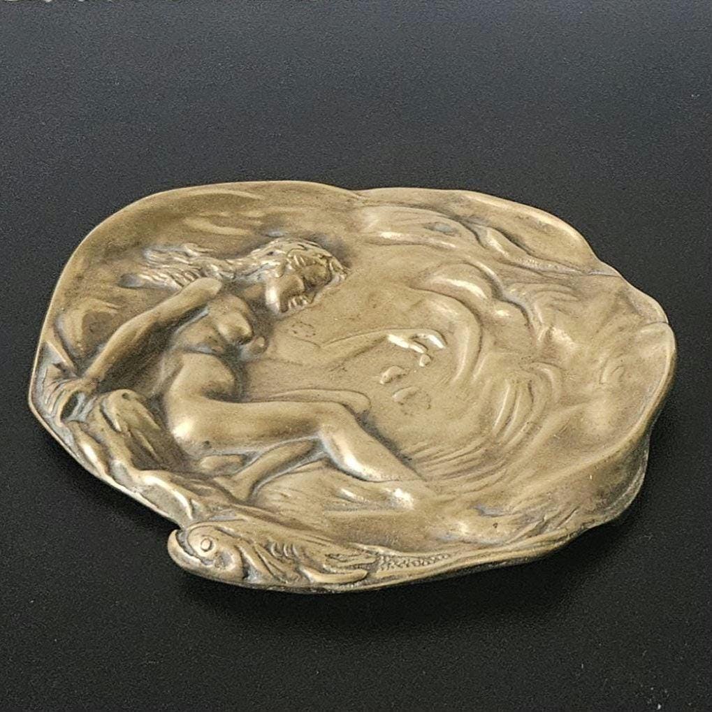 Brass Art Nouveau Trinket Dish Card & Pin Tray, Heavy Quality Vide Poche Art Nouveau decor