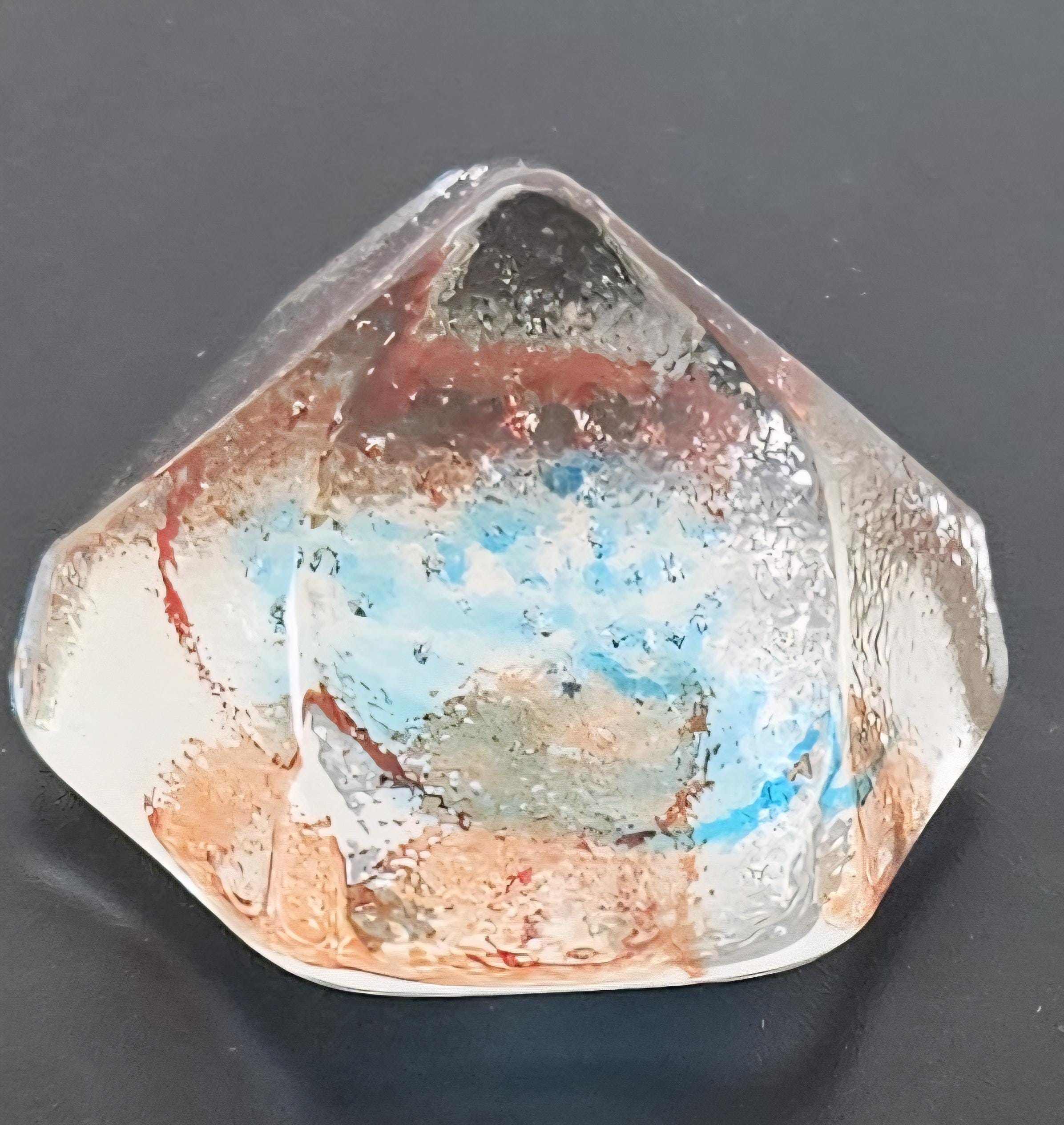 Caithness Rox Paperweight Artisan Scottish Art Glass Iceberg Sculpted Swirled UNSIGNED blue red .