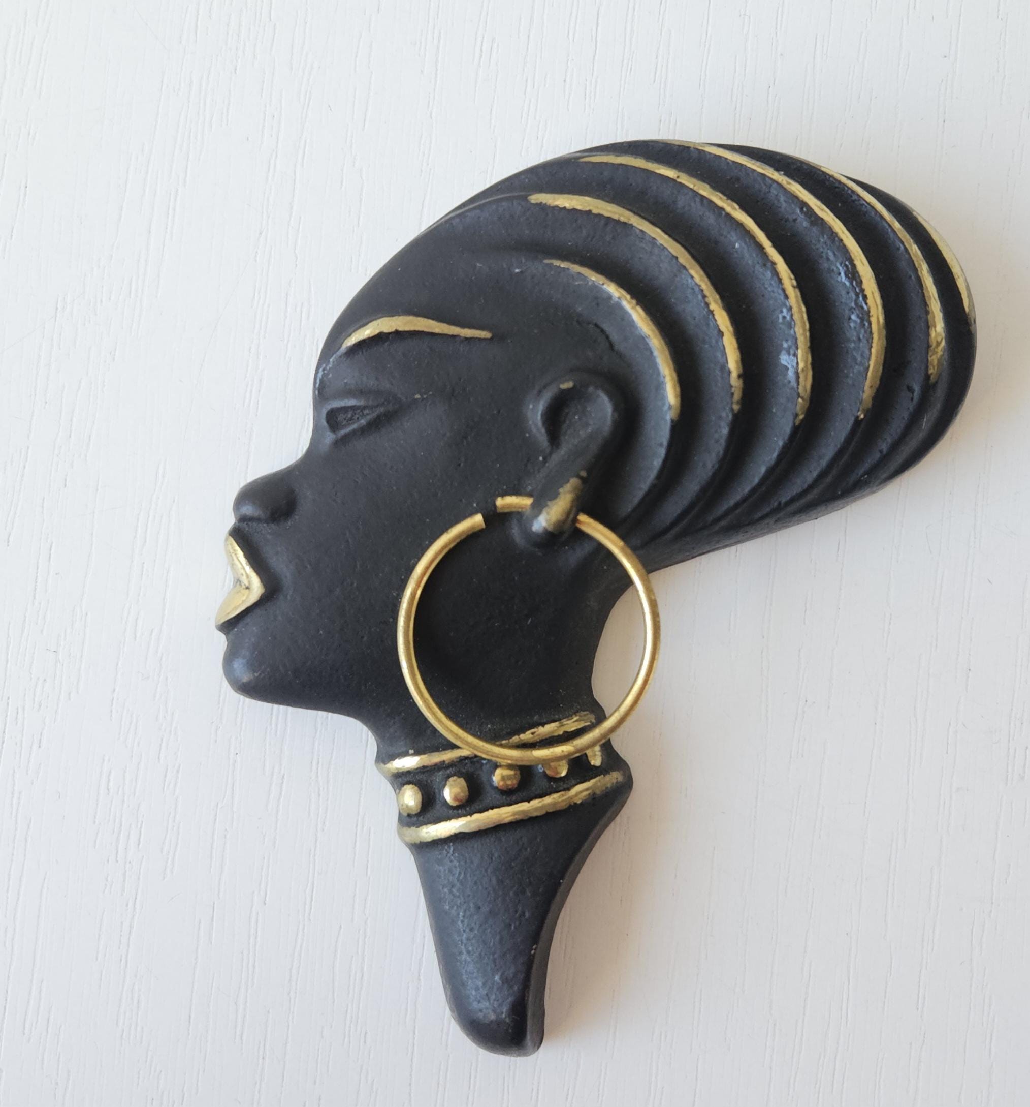 Vintage Small African Lady Profile Wall Plaque Richard Rohac Metal Mcm