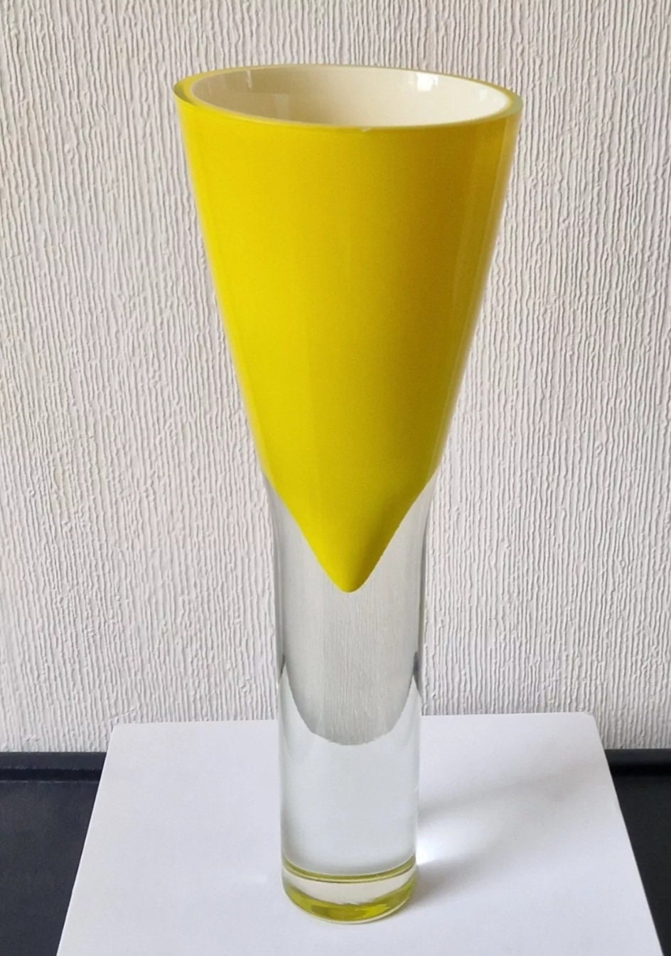 Yellow Sommerso Vase Art Glass Cased Inverted Cone Mid Century Design