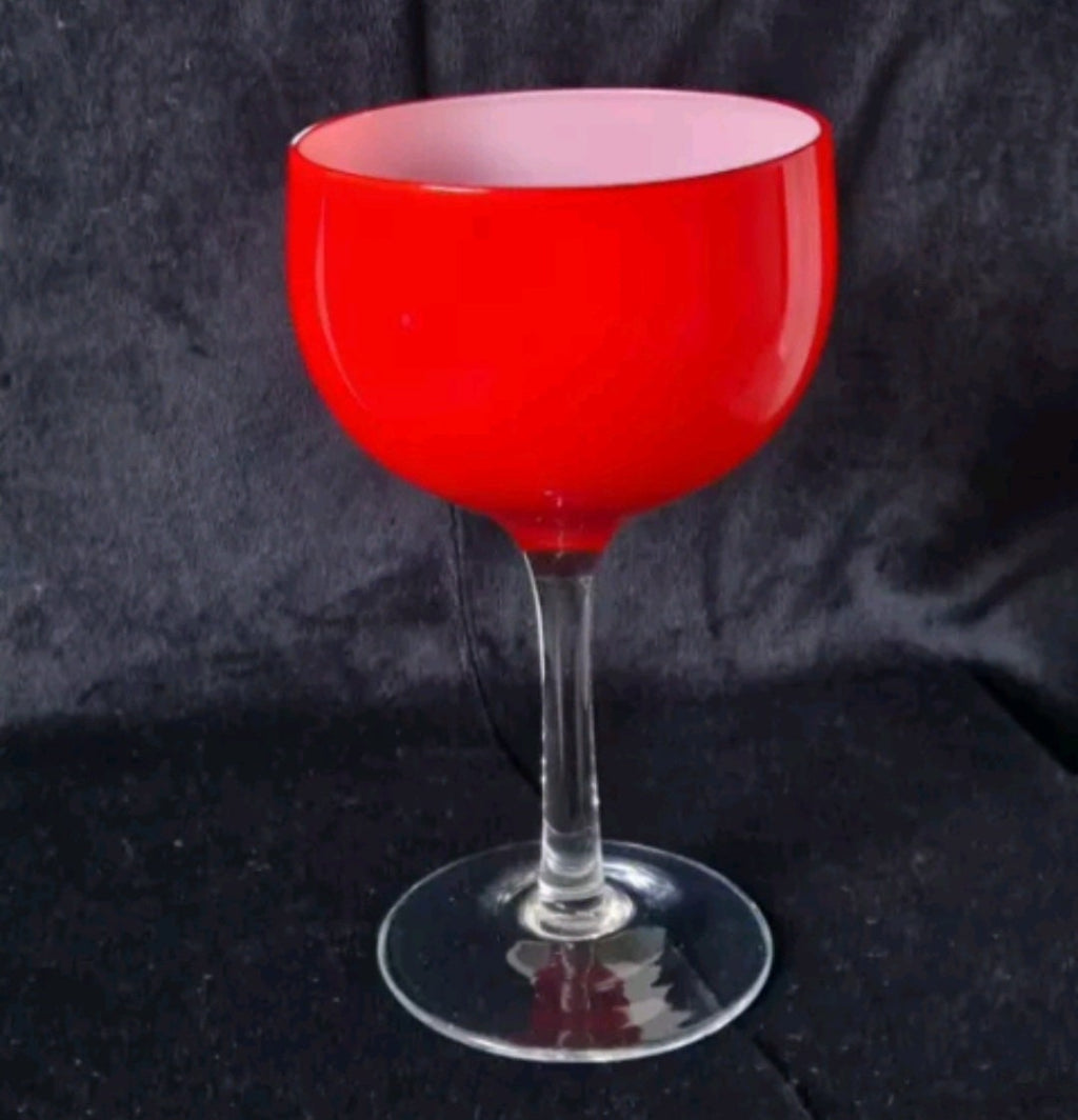 Vintage Mid-Century Fine Murano Light Red Cased Sommerso Glass Wine Glass 16cm