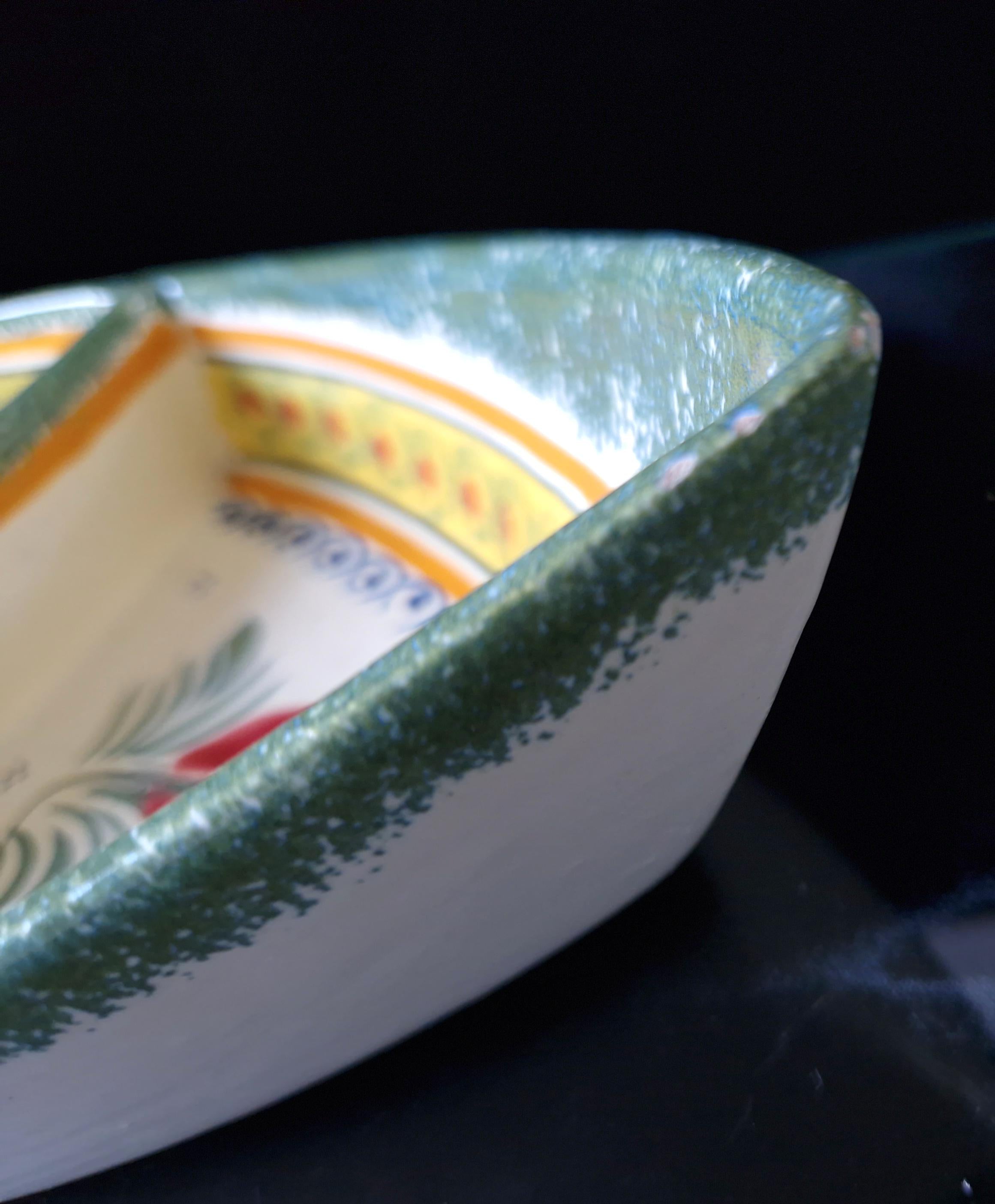 Vintage Henriot Quimper Faience Ceramic Boat Shape Divided Serving Dish