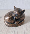Vintage Cold Cast Bronze Resin Curled Licking Cat Figure Ornament