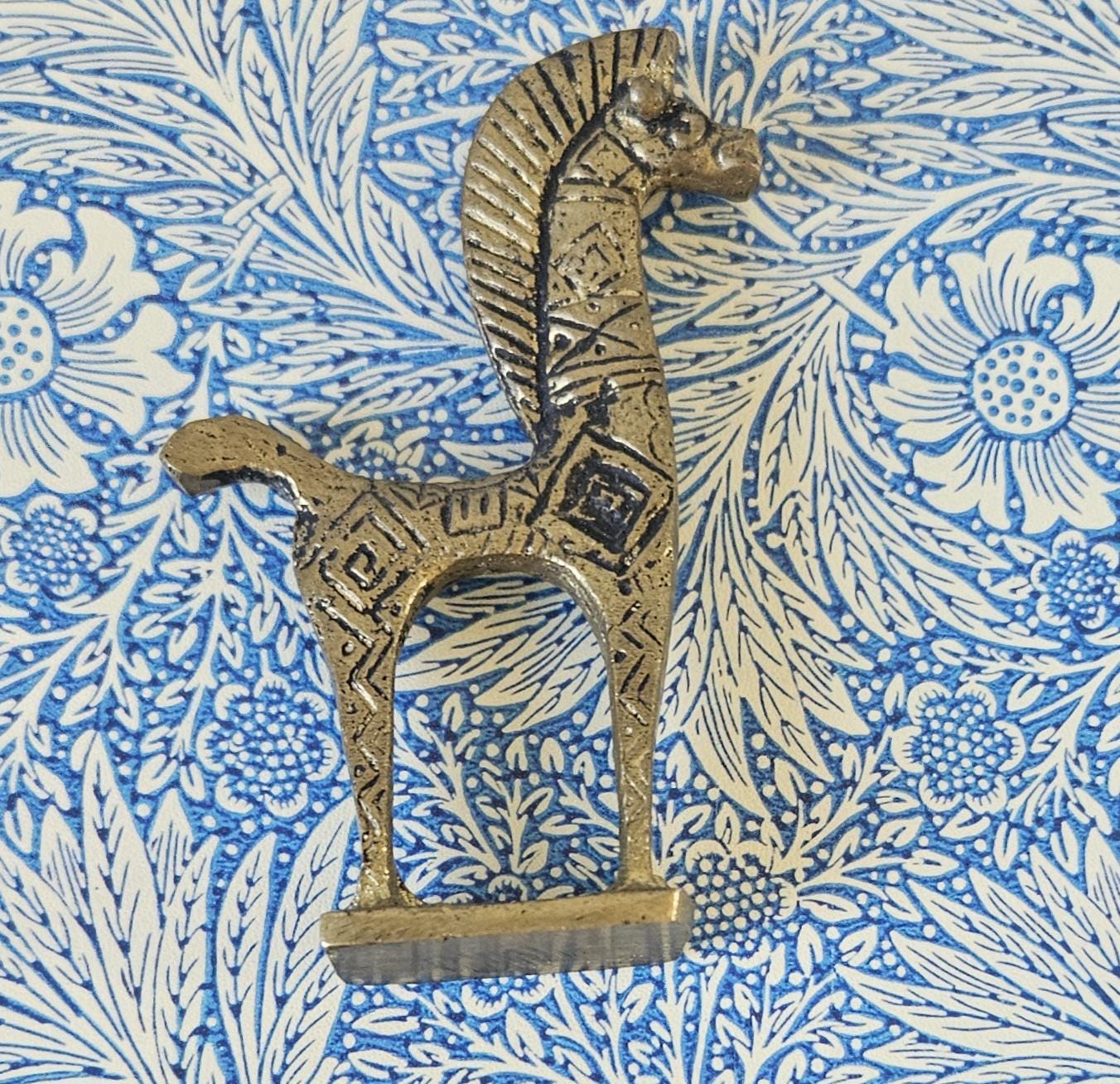 Mid-Century Brass Horse Figure: Greek Etruscan Style, 9cm Tall