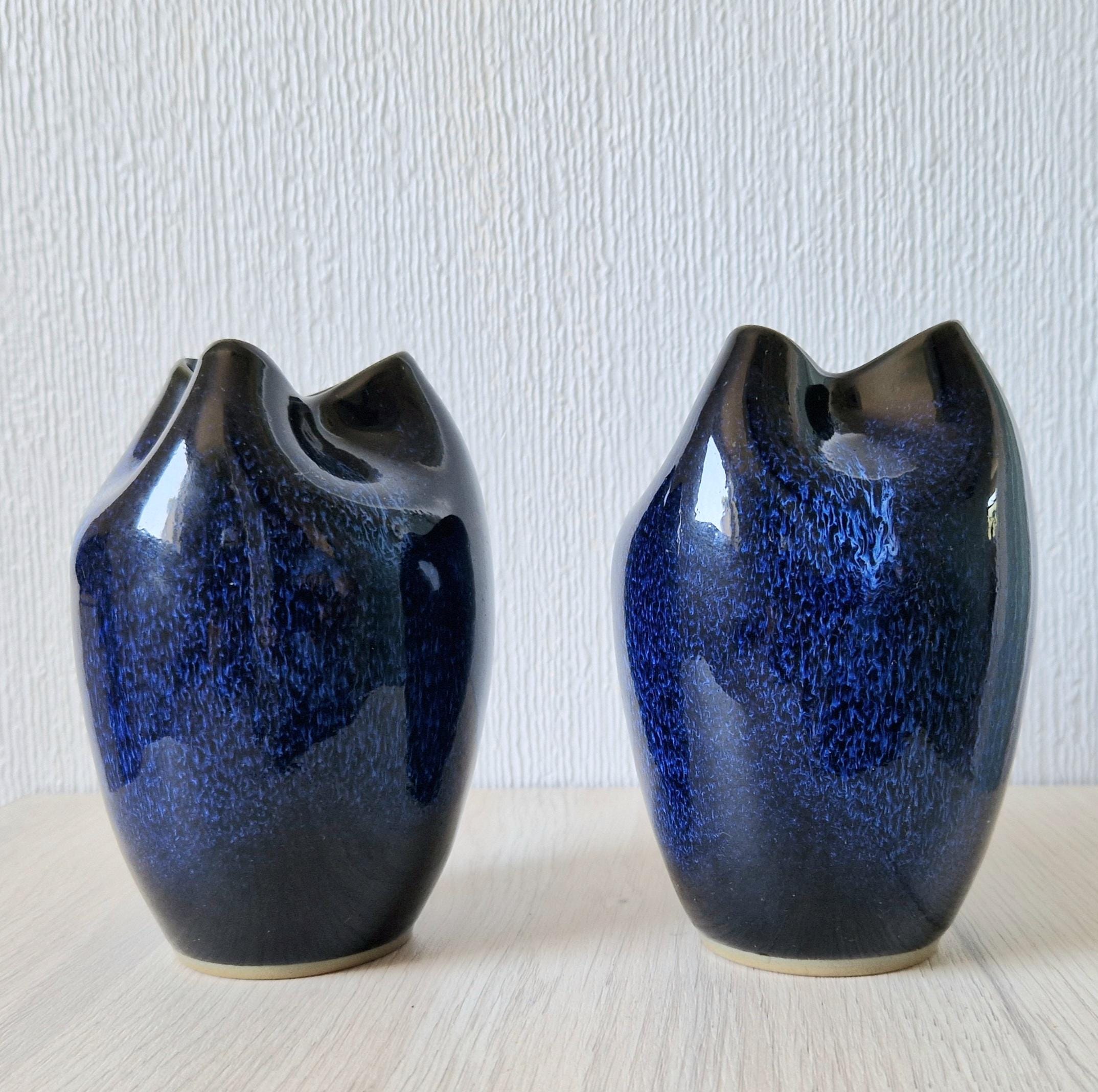 Pair of Fine Midcentury Japanese Cobalt Blue Glaze Ikebana Vases 14.5cm