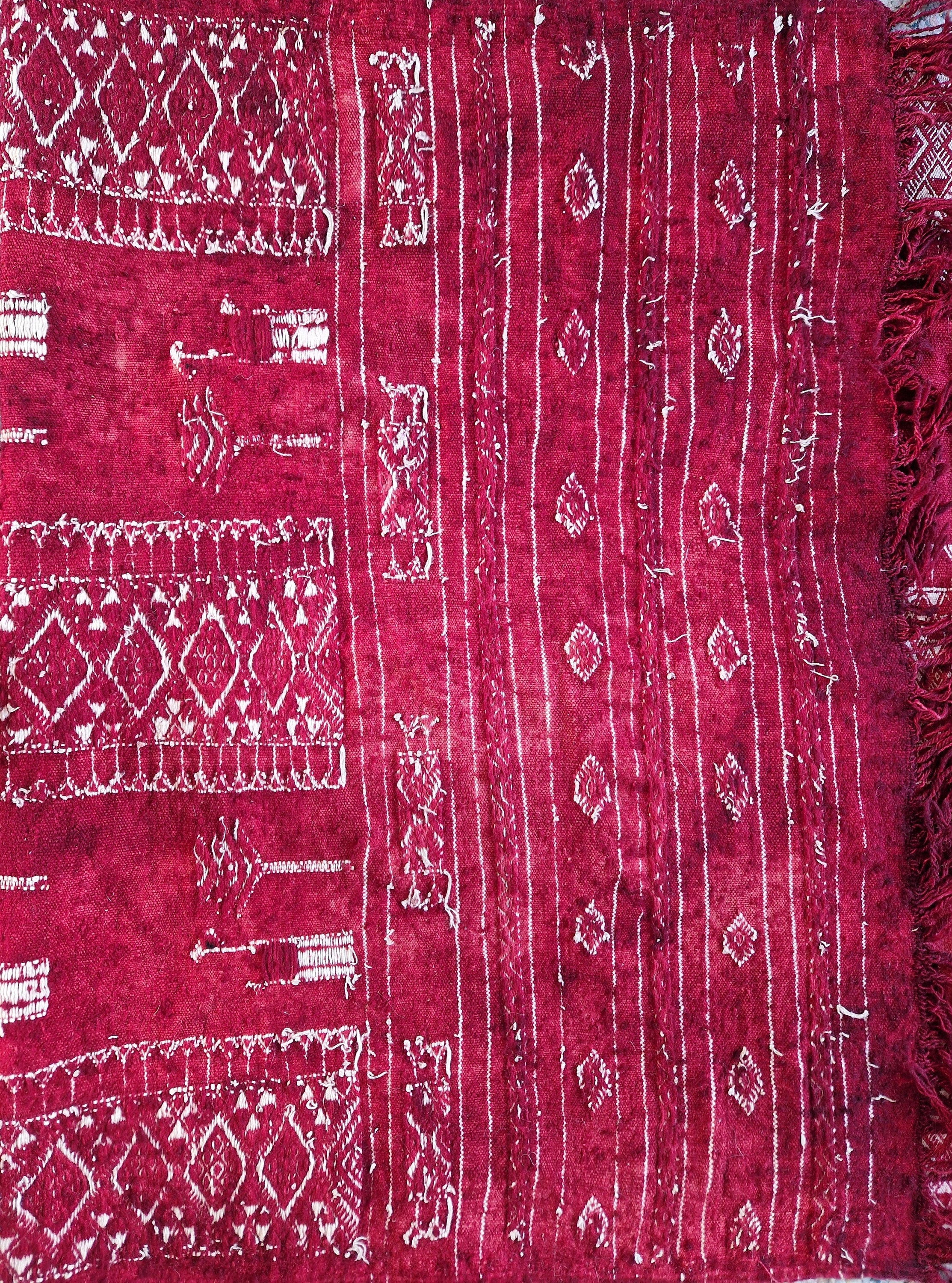 Antique Tunisian Wedding Shawl: Woven Wool Blanket, Animal Motifs, Tribal Art