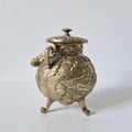 Antique Solid Brass Ornate Tri-Footed Cauldron With Handle Trinket Box