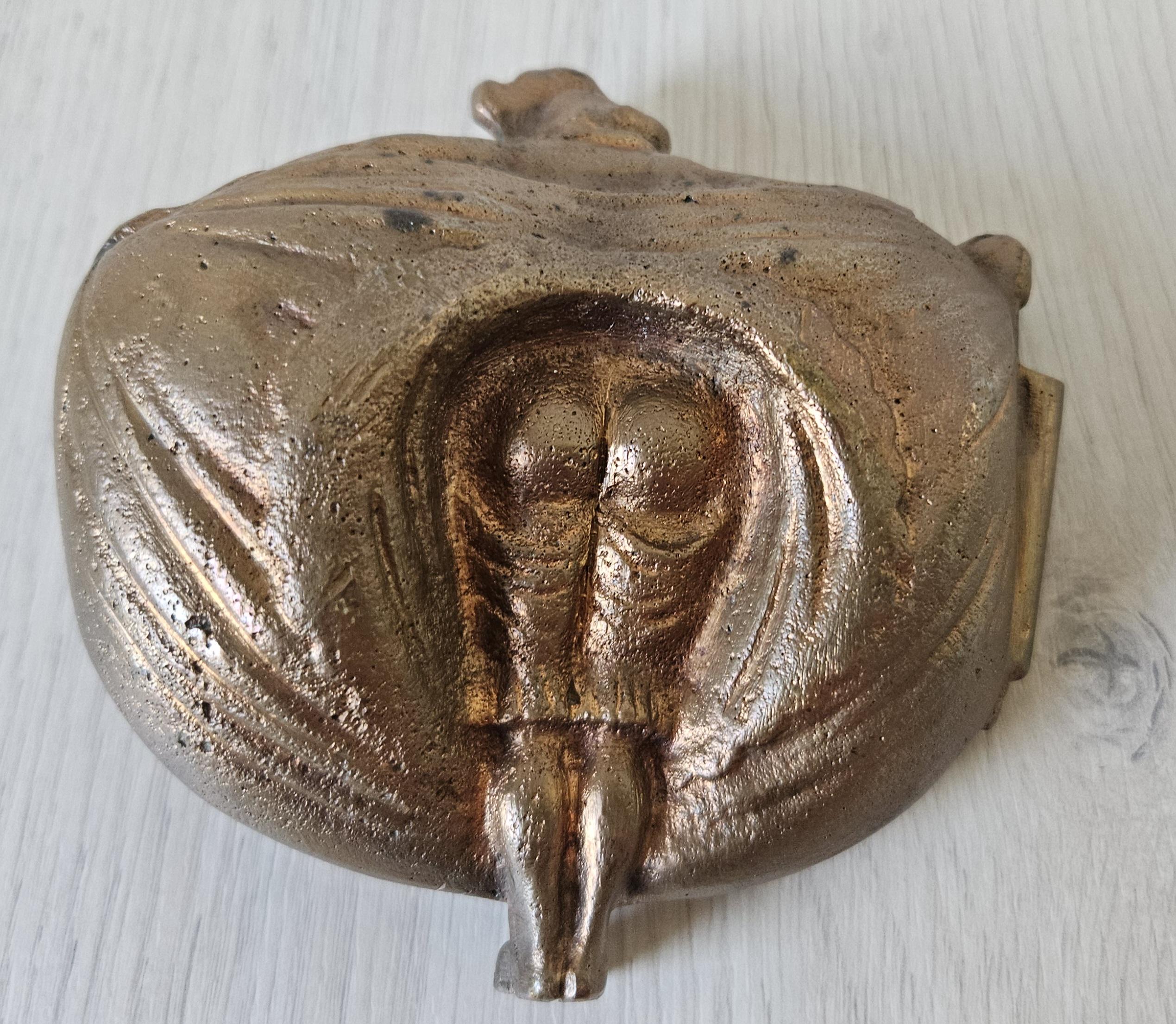 Vintage Naughty Geisha Bronze ,Calling Card Holder, Vide Poche, Paperweight 5.5" X 5.5"