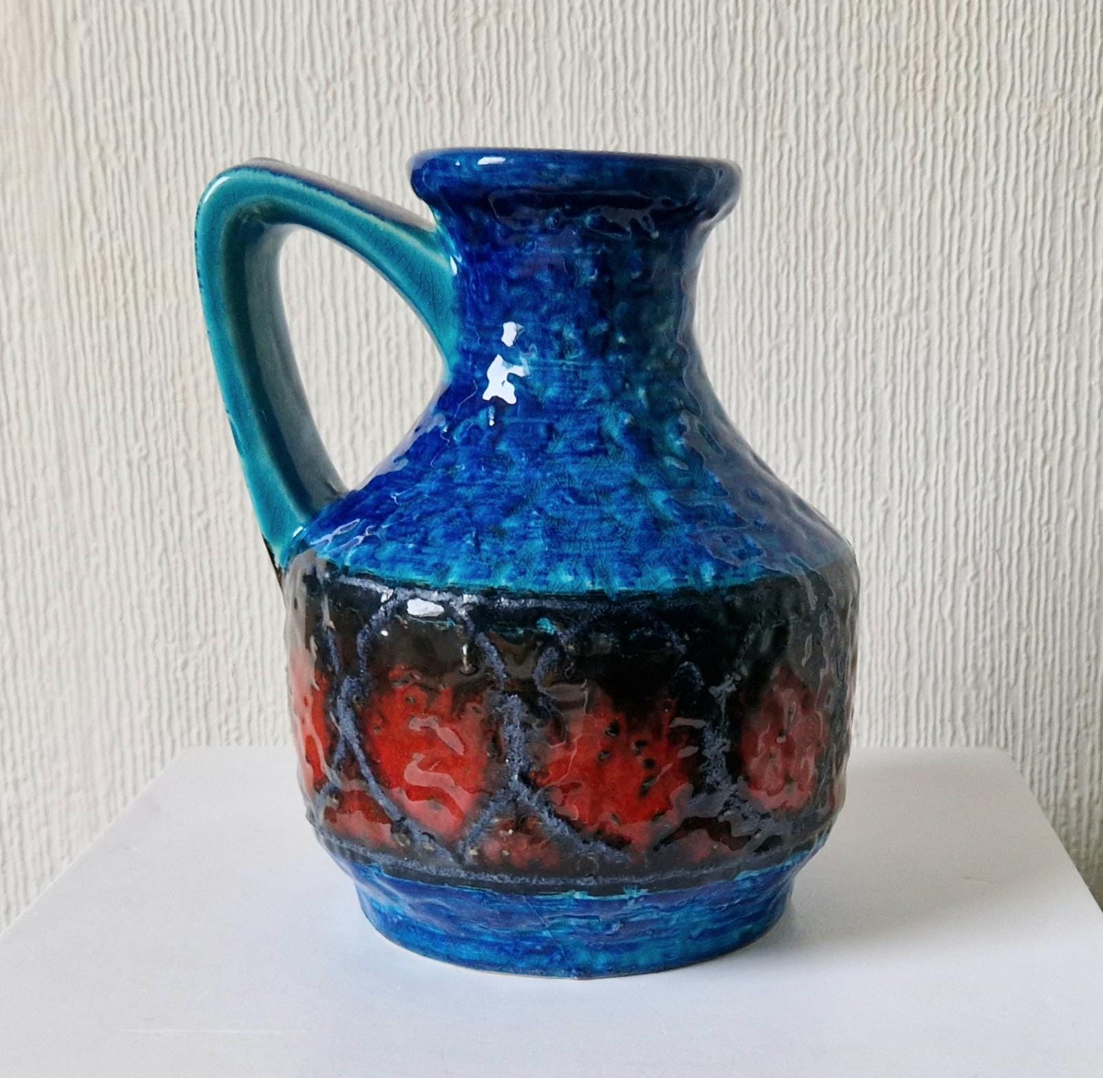 Bay Keramik West German Fat Lava Pottery Jug Vase: Mid-Century Op Art