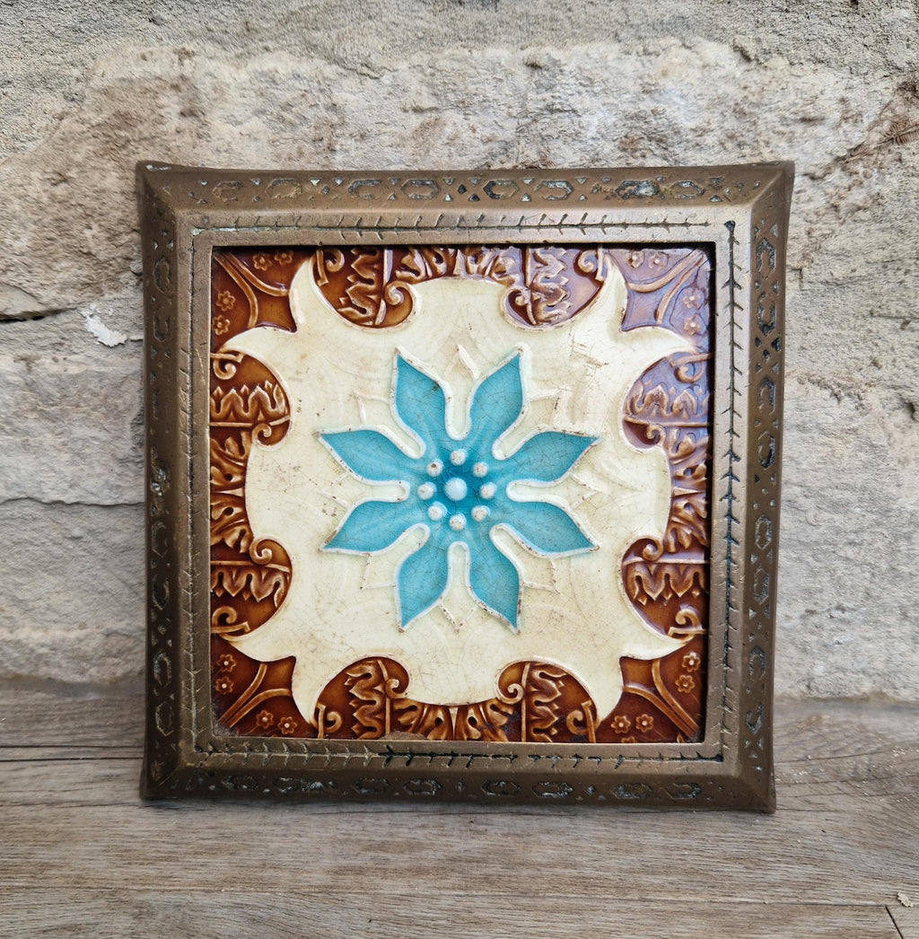 Victorian Majolica Tile Trivet, Floral Design, T & R Boote C1890