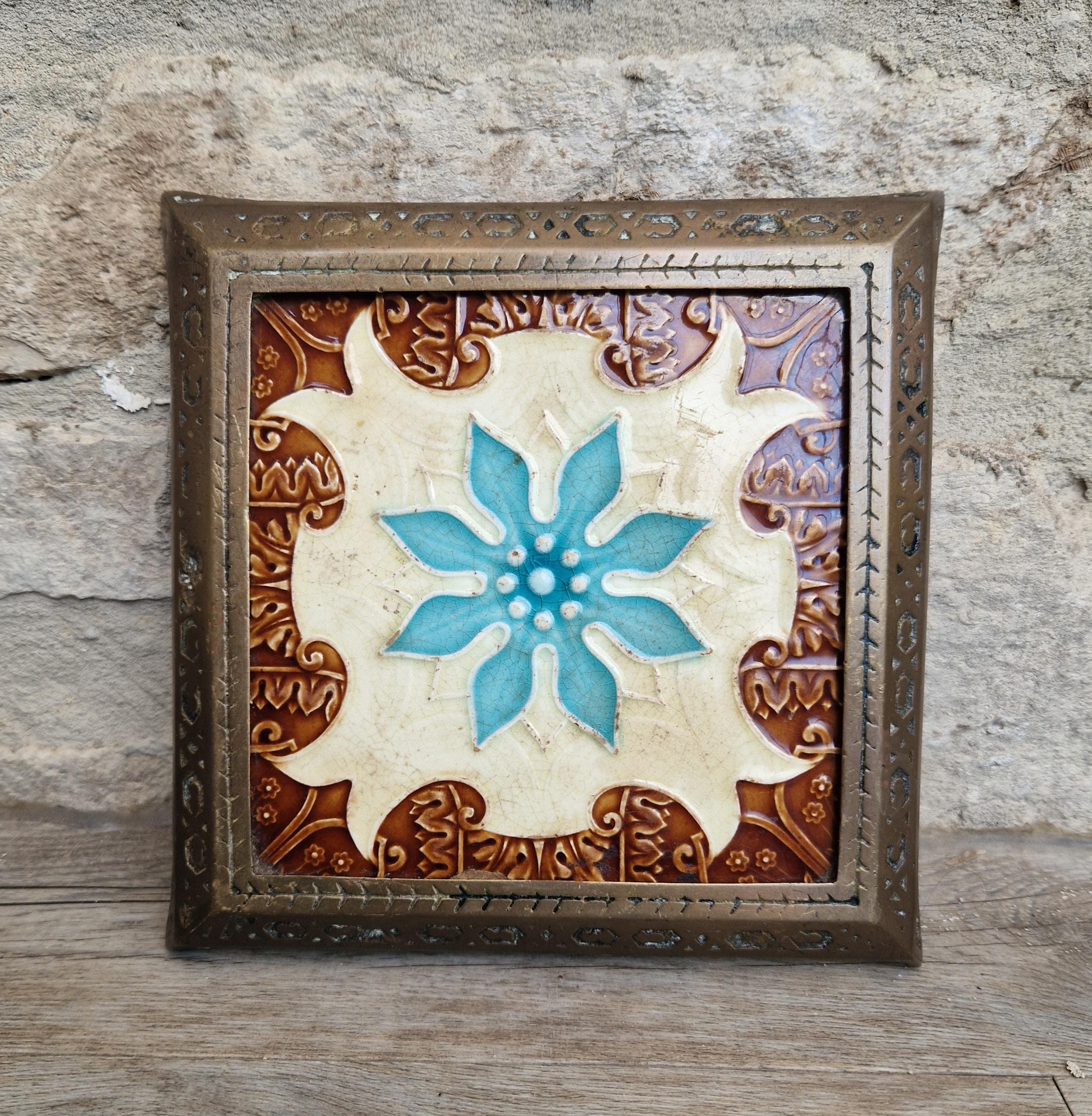Victorian Majolica Tile Trivet, Floral Design, T & R Boote C1890