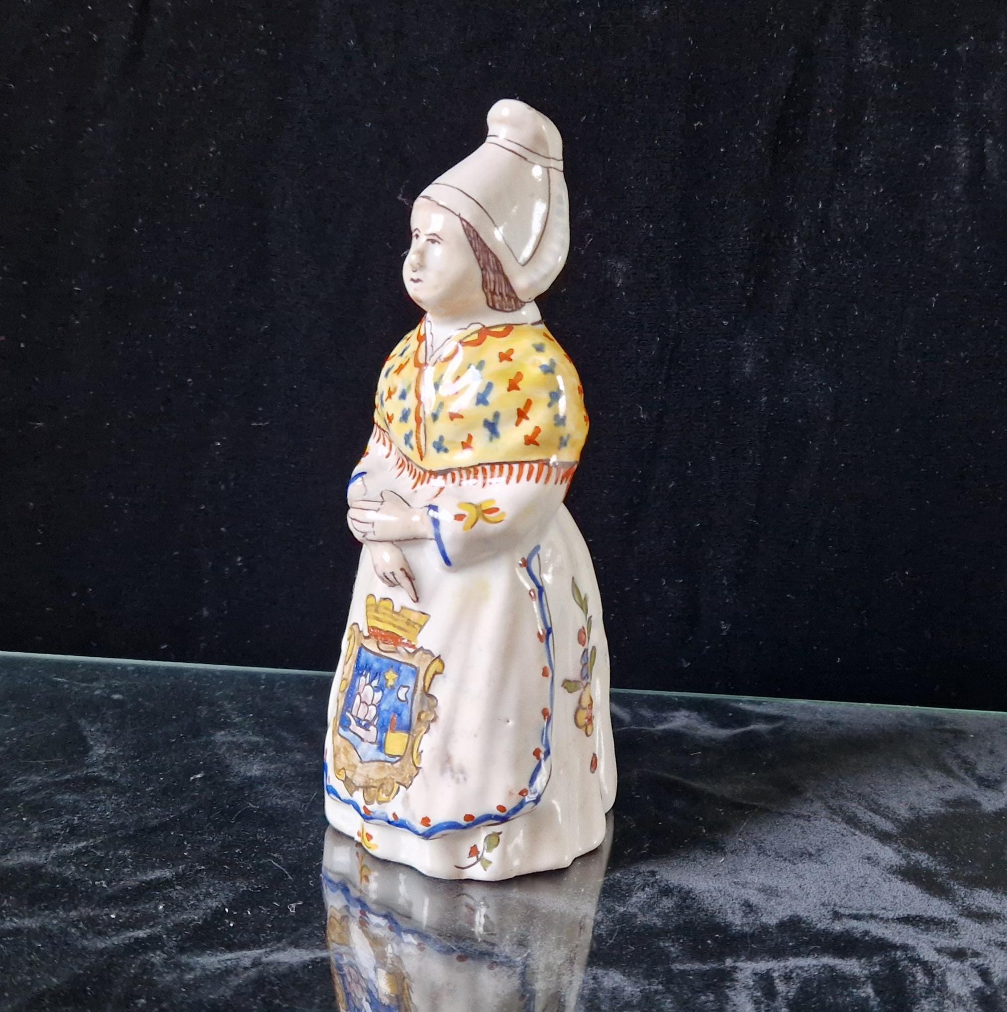 Vintage Faience Earthenware French Rouen 'Mer Sur Mer' Lady Ceramic Table Bell