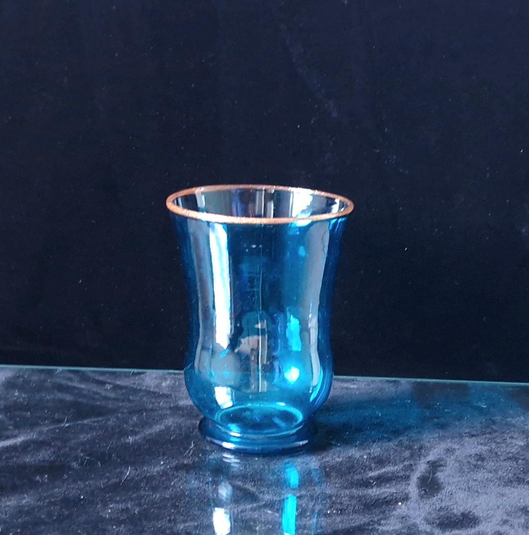 19th Century Hand Blown Peacock Blue Glass Beaker: Aventurine Rim