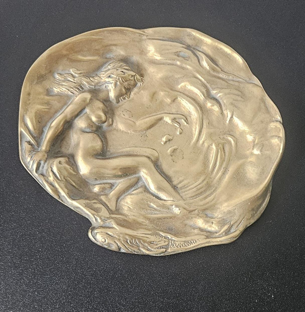 Brass Art Nouveau Trinket Dish Card & Pin Tray, Heavy Quality Vide Poche Art Nouveau decor