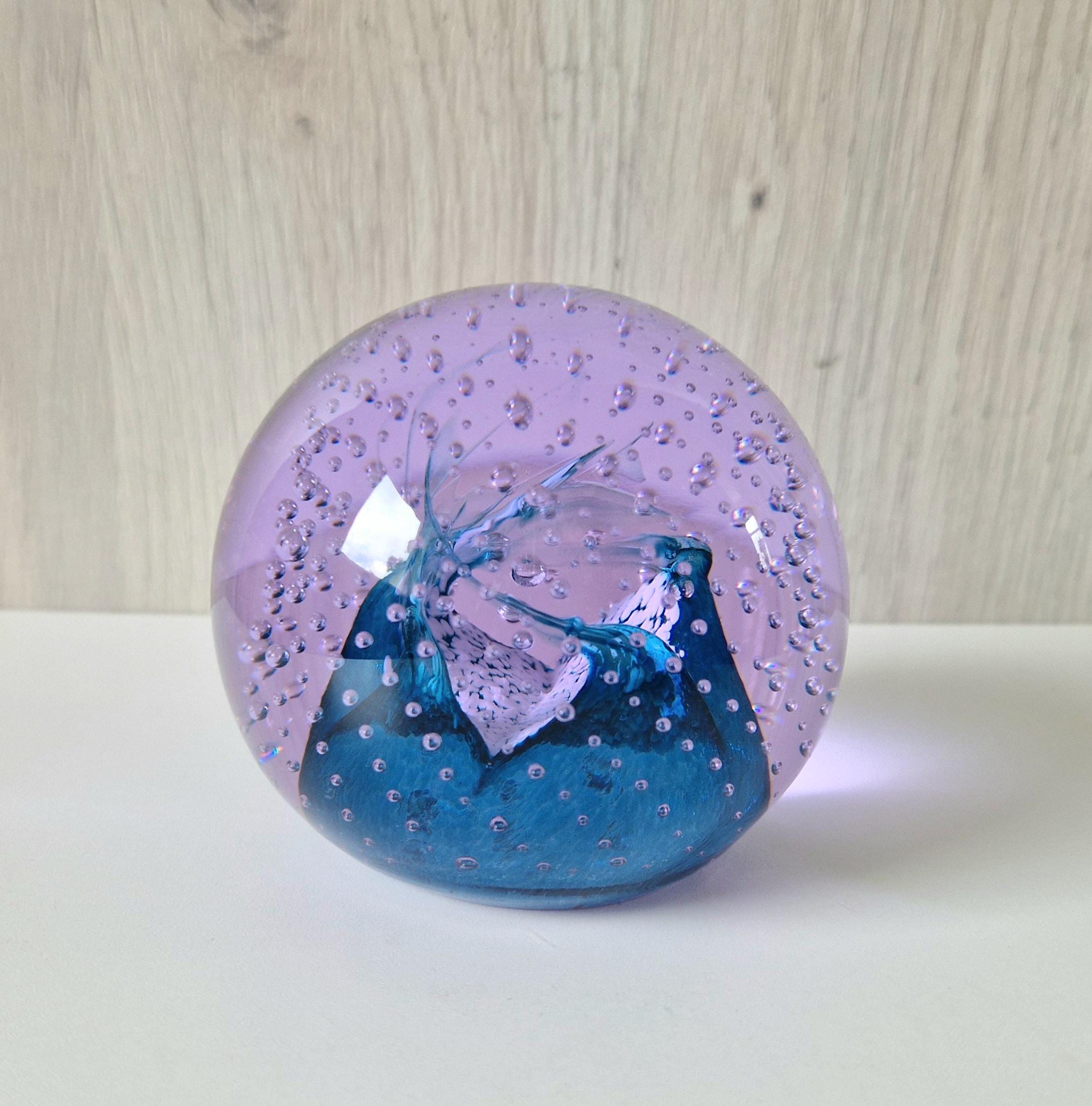 Caithness Purple & Blue Cauldron Large Art Glass Ball Paperweight 8cm Signed