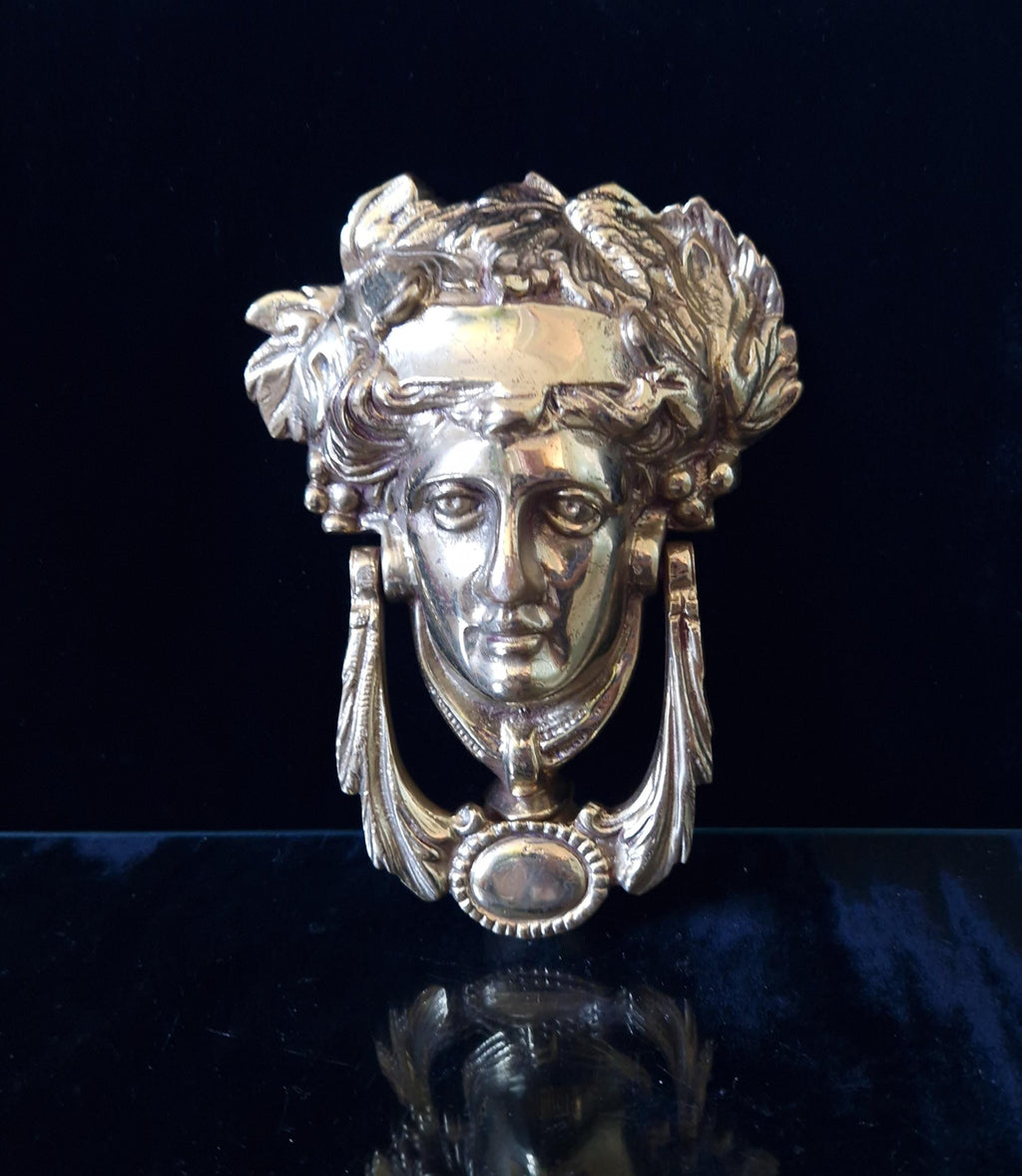 Vintage Large Heavy Cast Brass Dionysius Swing Arm Door Knocker 17cm