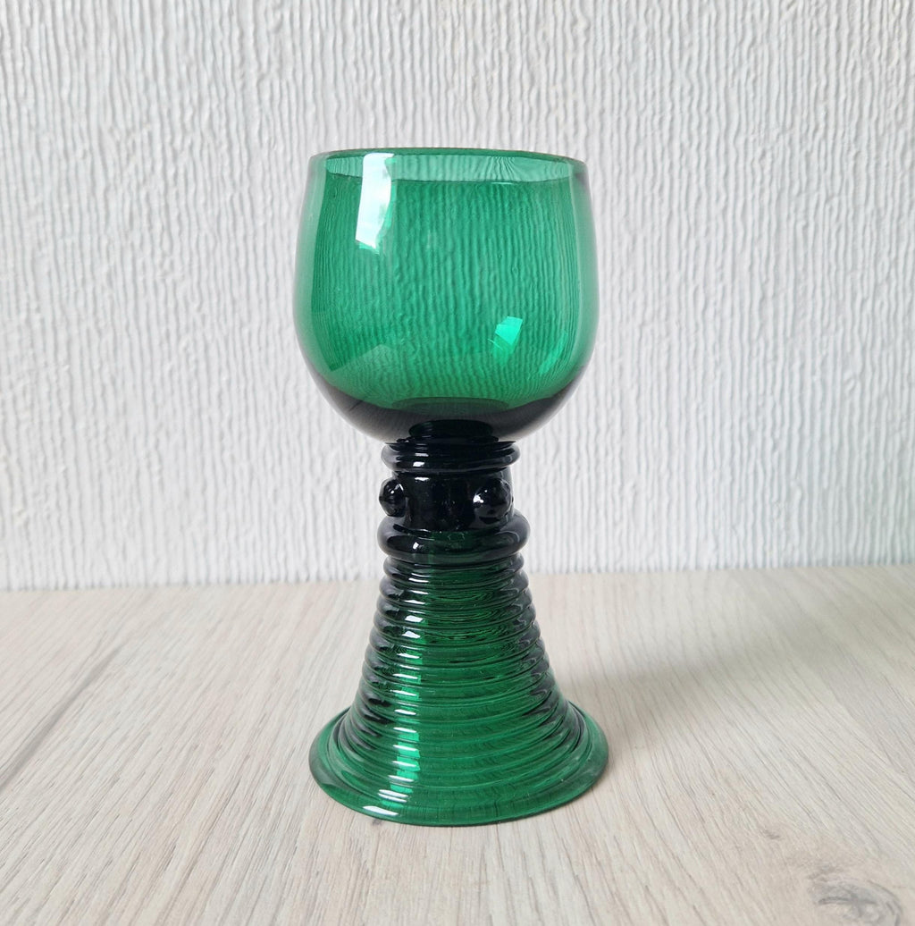 Early 19th Century English Lead Bristol Green Roemer Coiled Foot Wine Glass C.1830
