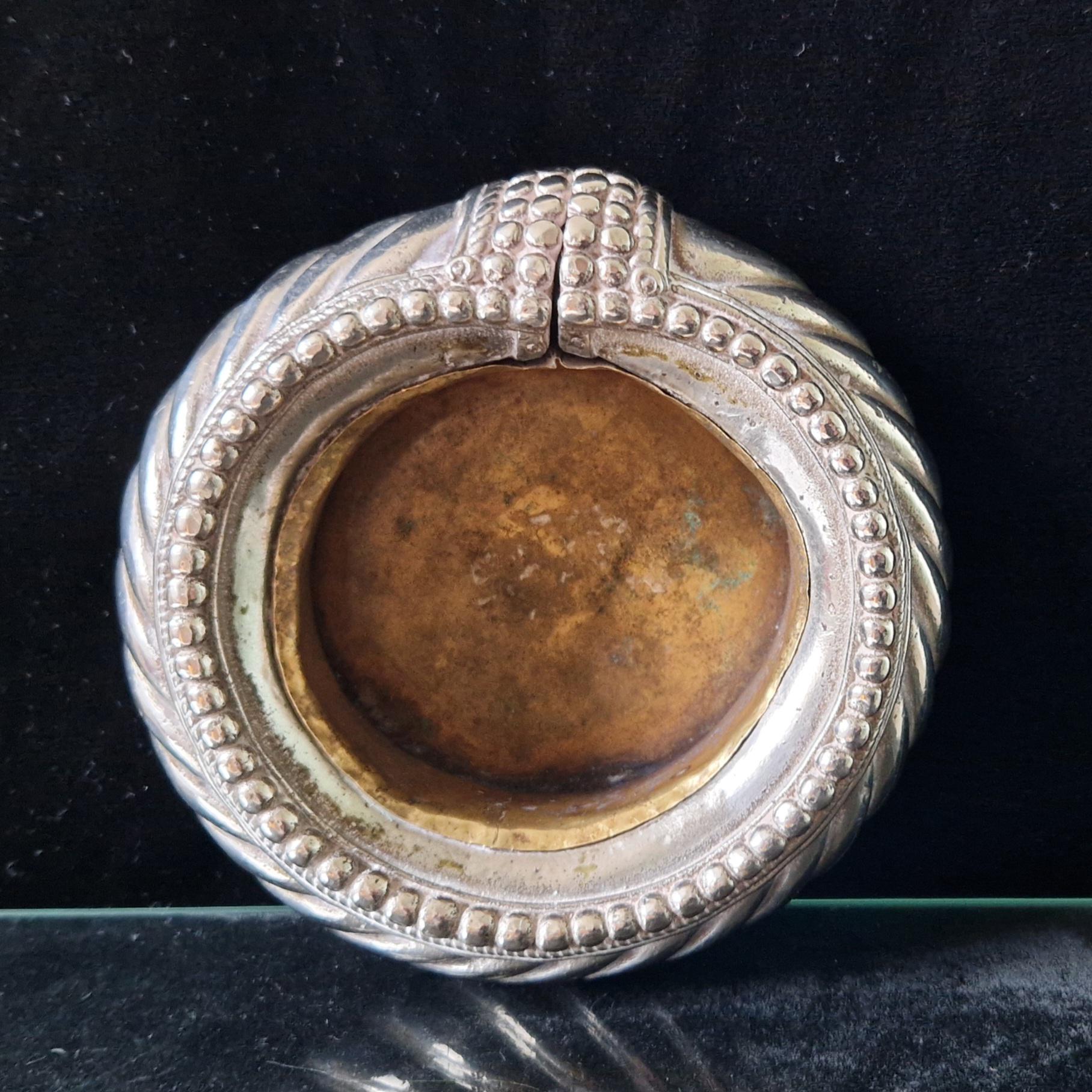 Antique North African Moroccan Silver Metal & Brass Slave Anklet Vide Poche Desk Catchall Dish