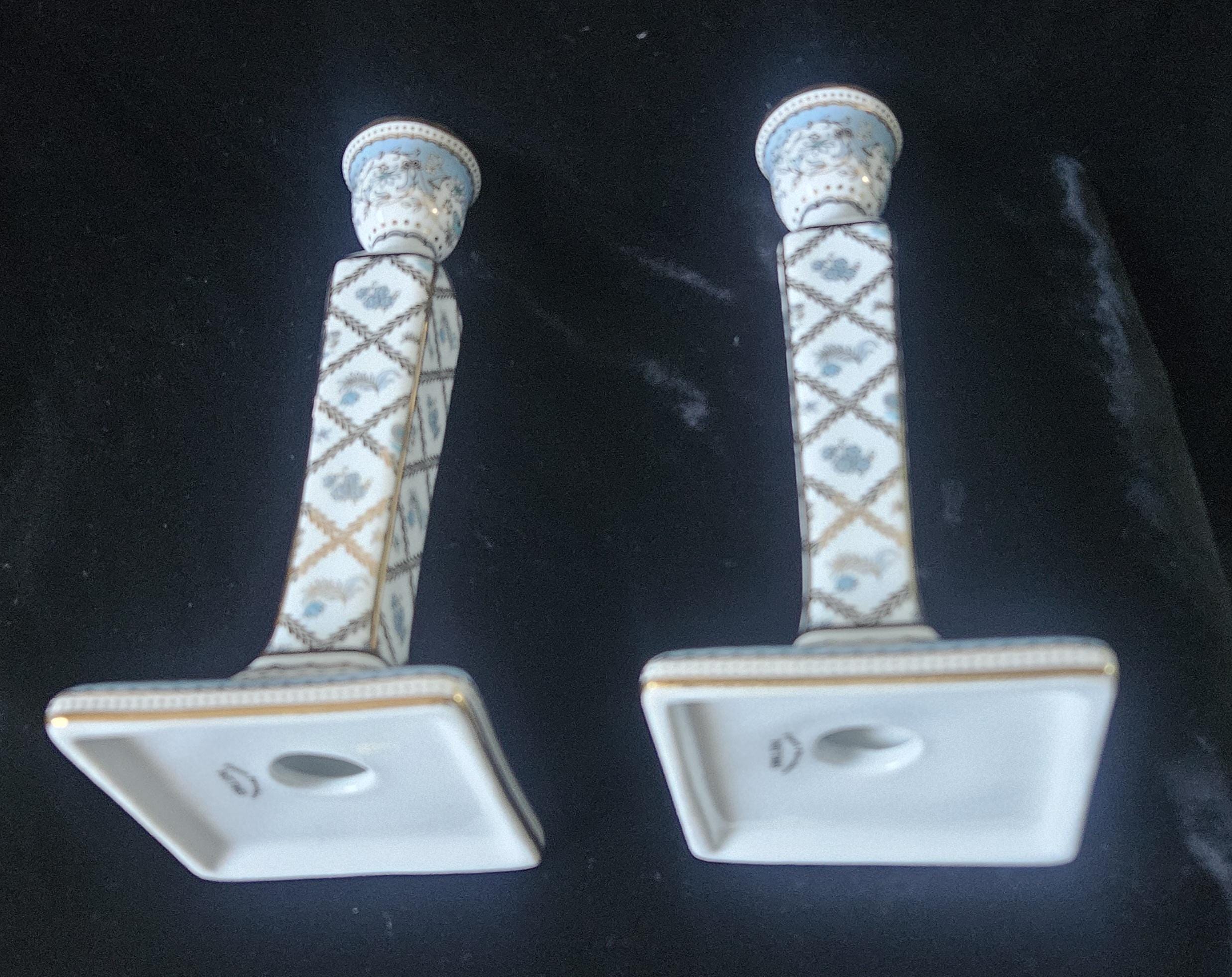 Vintage 1990s Pair of Porcelain Decorative Candle Holders (Past Times) England Taper Candle Holders