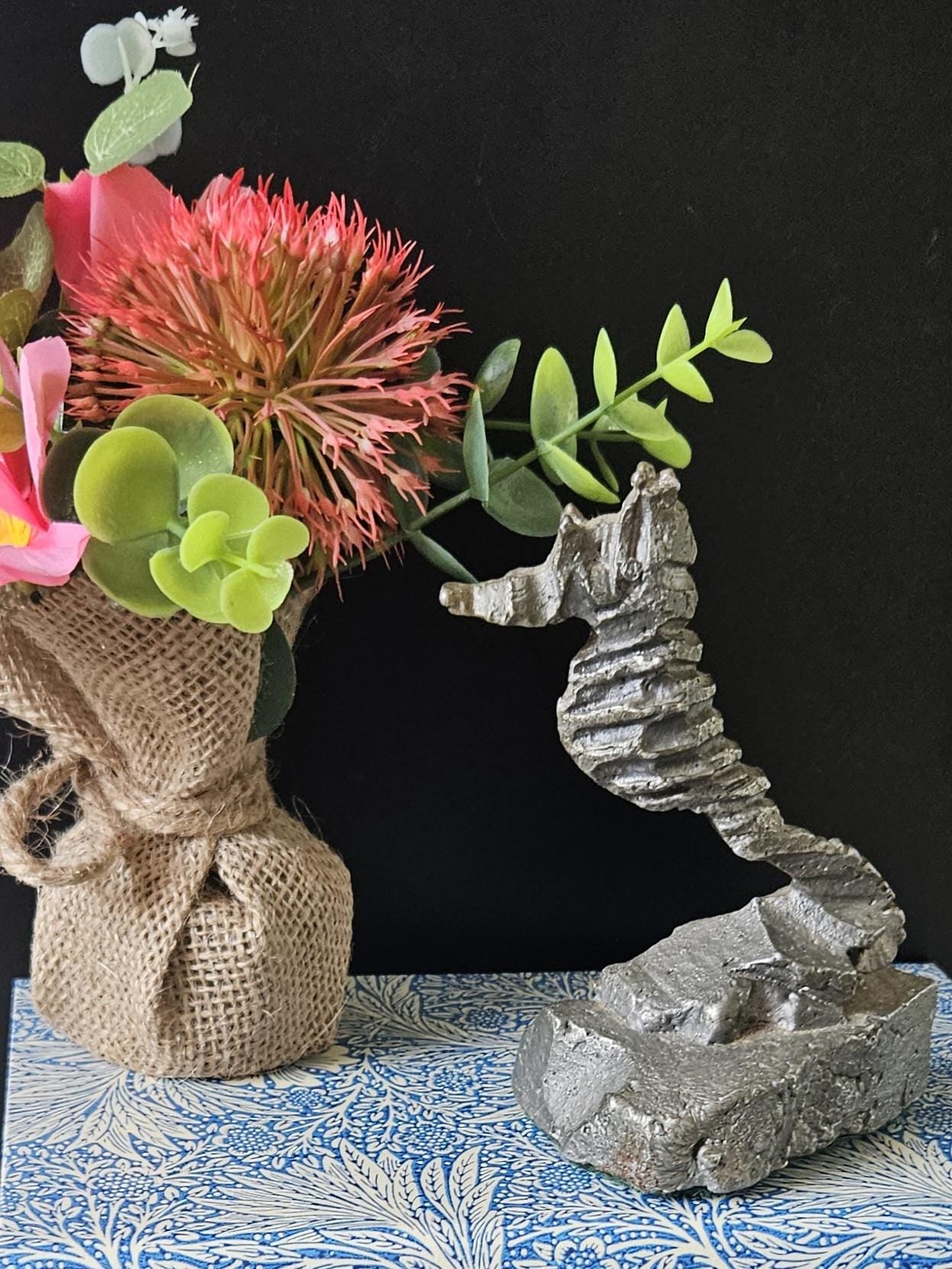 Vintage Small Metal Seahorse Sculpture Figure Ornament  12.5cm Tall