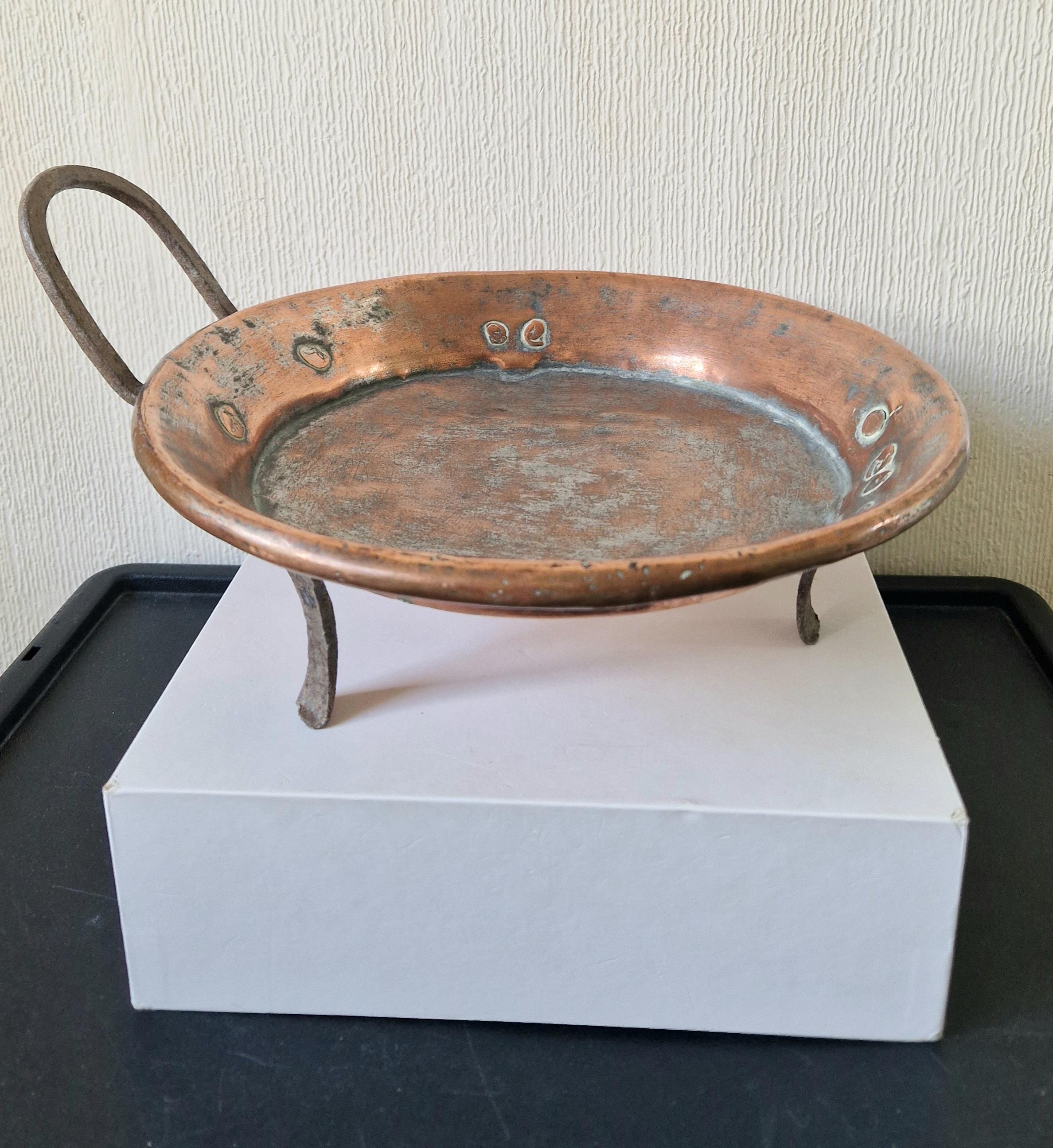 18th - 19th Century Copper & Iron Handle French Tripod Footed Tart Pan Rare Antique Kitchenalia