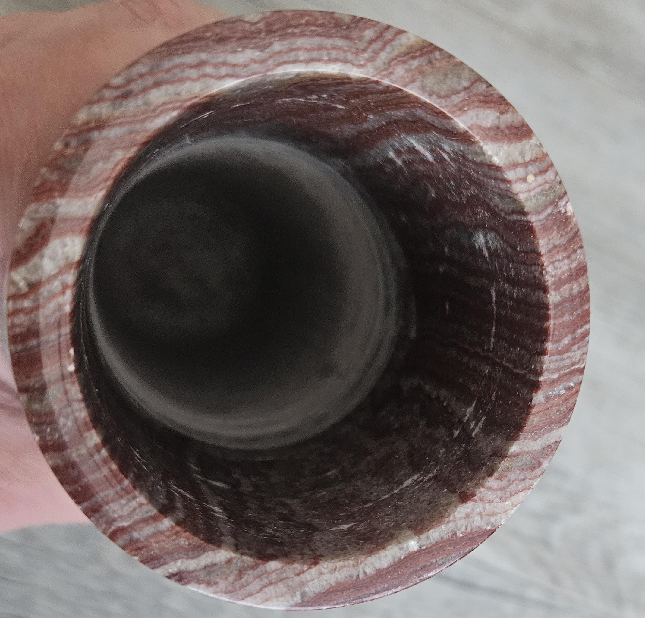 Vintage Red Onyx Marble Vase Cylinder Shape 19.5cm Tall