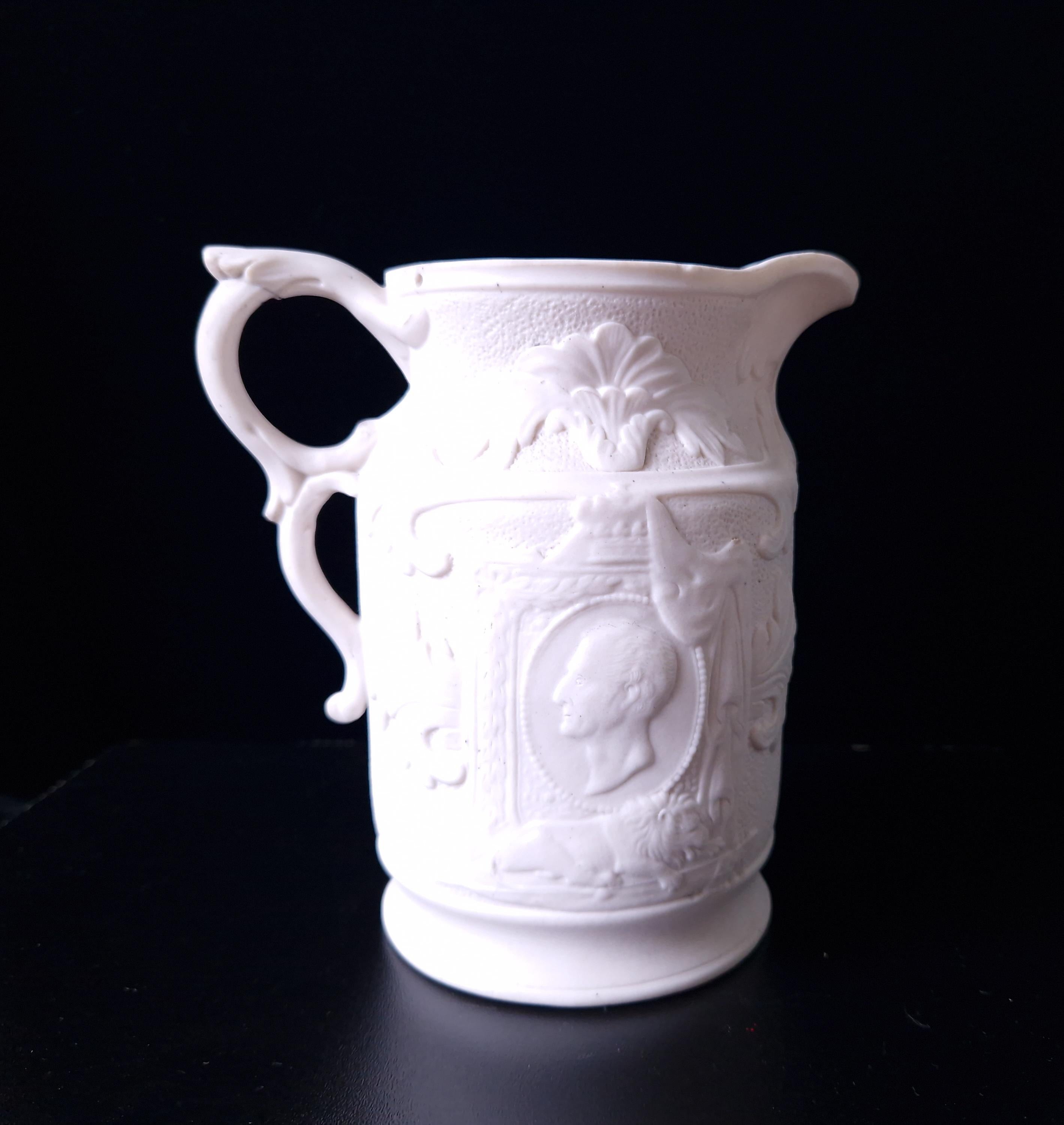 19th Century Parian Ware Duke Of Wellington Commemorative Pitcher Jug