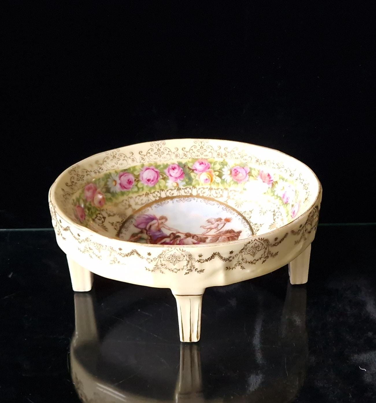 Vintage Royal Vienna Style Four Footed Oval Aurora Apollo Chariot Candy Dish