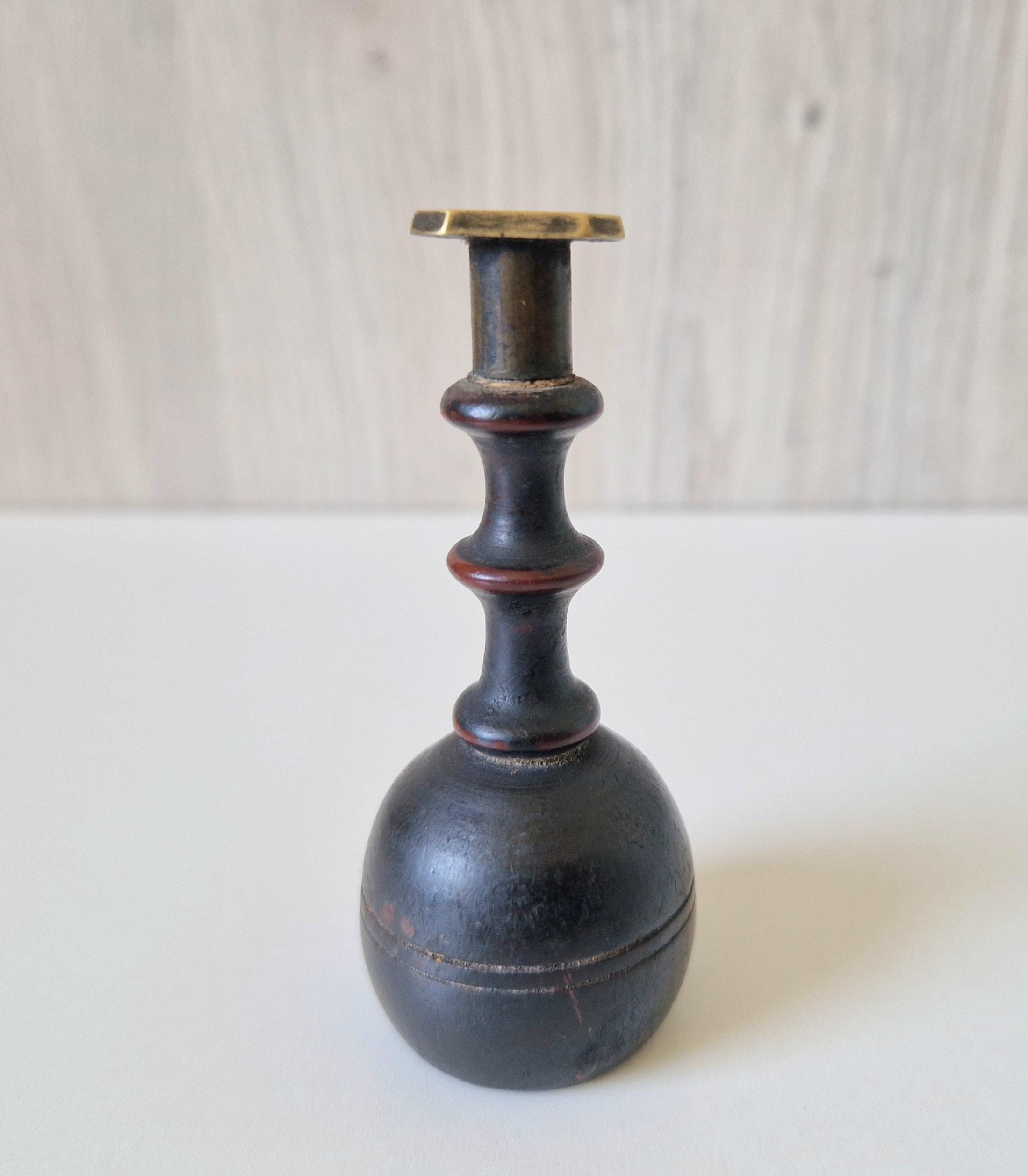 Antique Georgian Turned Fruitwood Treen & Brass Wax Seal Stamp Initials 'JWB'