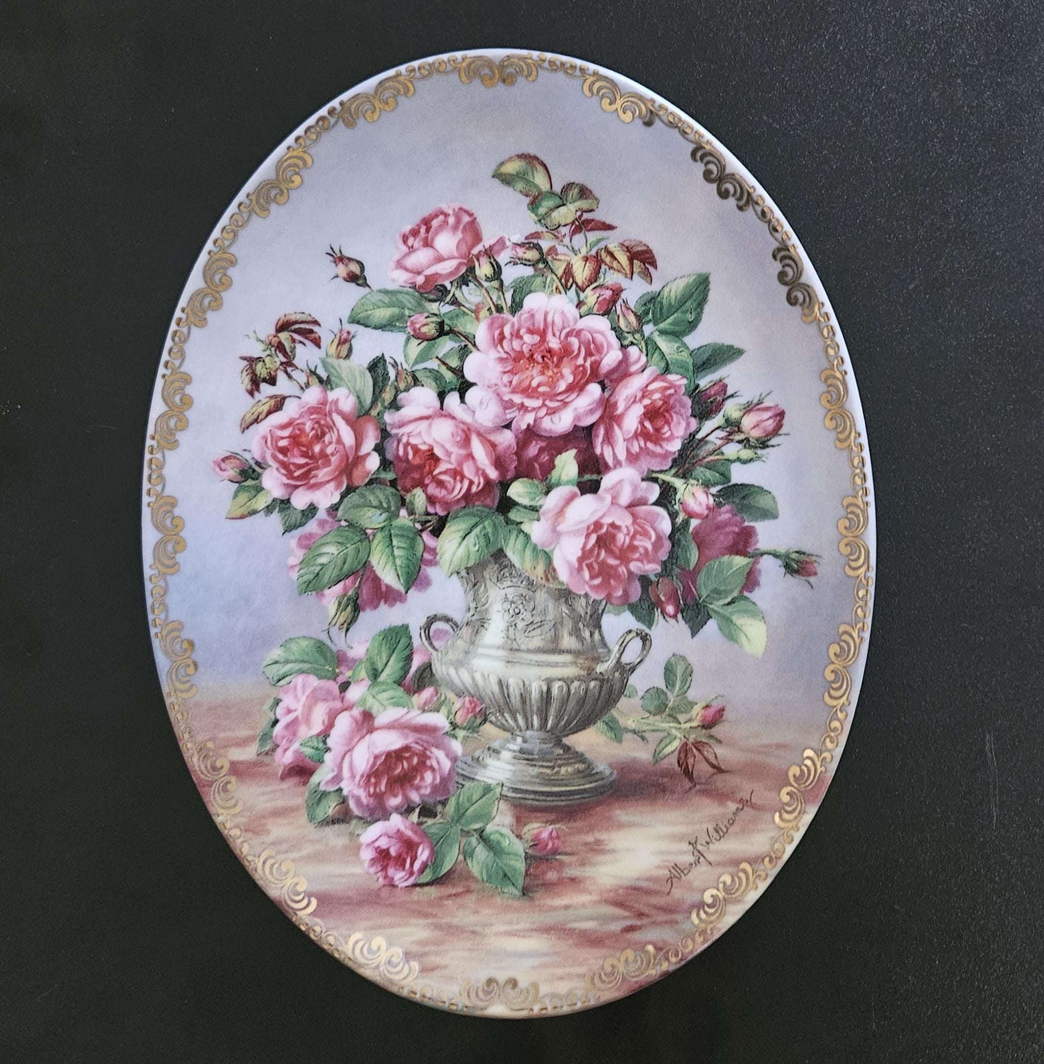 Vintage Decorative Oval Roses Wall Plate Royal Worcester England