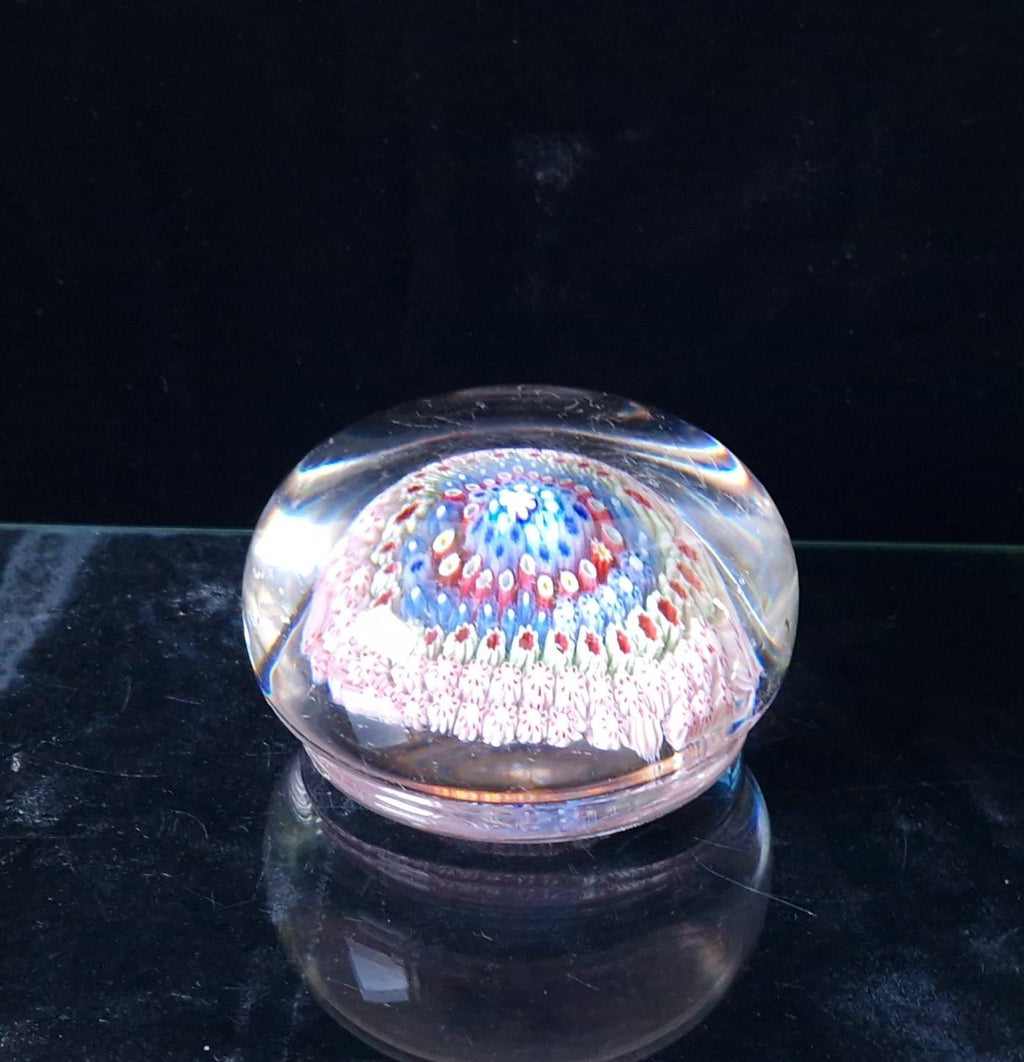 Old English Richardsons Magnum Concentric Millifiore Canes Footed Glass Paperweight