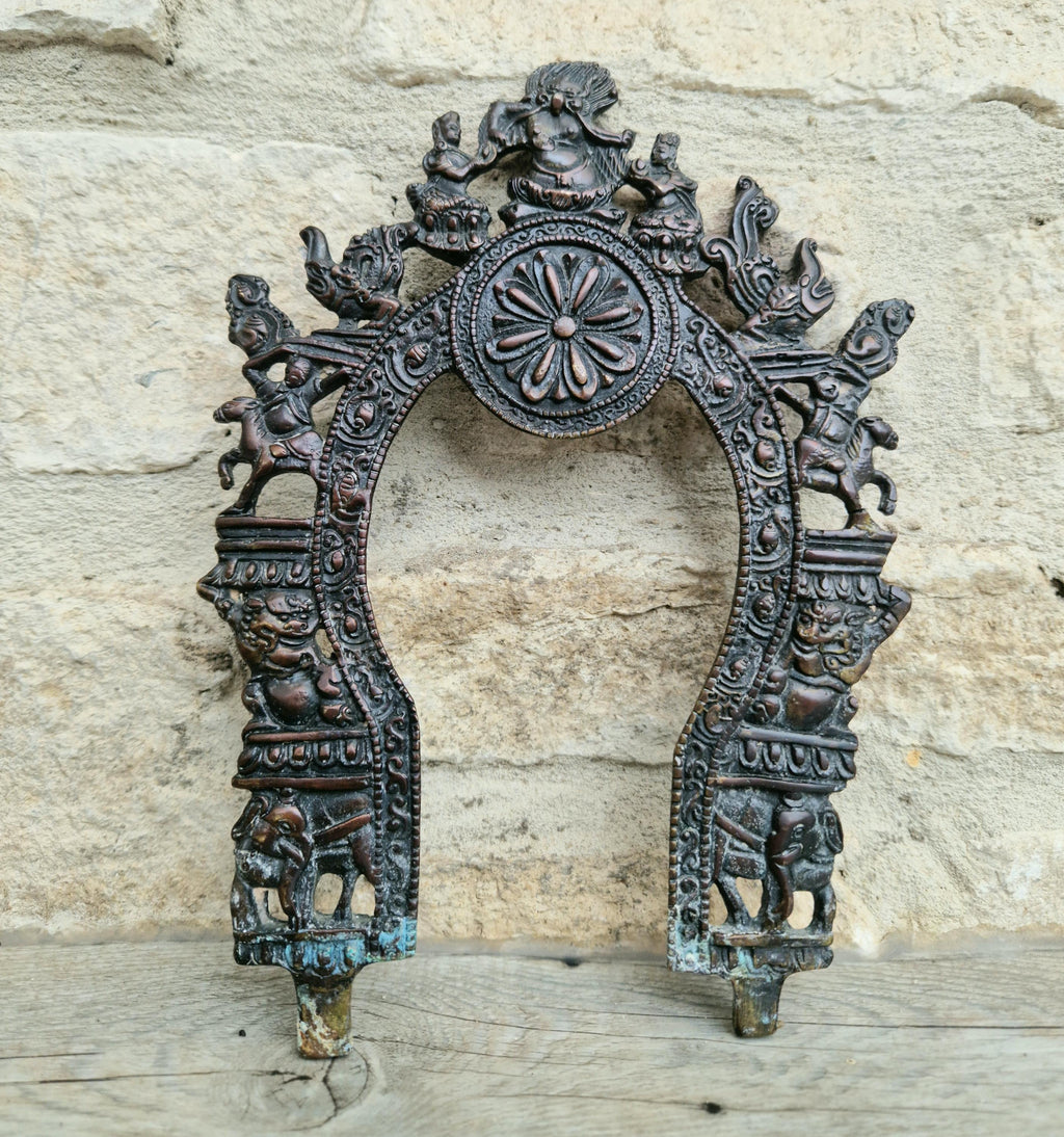 Antique Cast Copper Bronze South Indian Prabhavali Halo Frame Prabhawal, Prabhaval, Kirtimukha