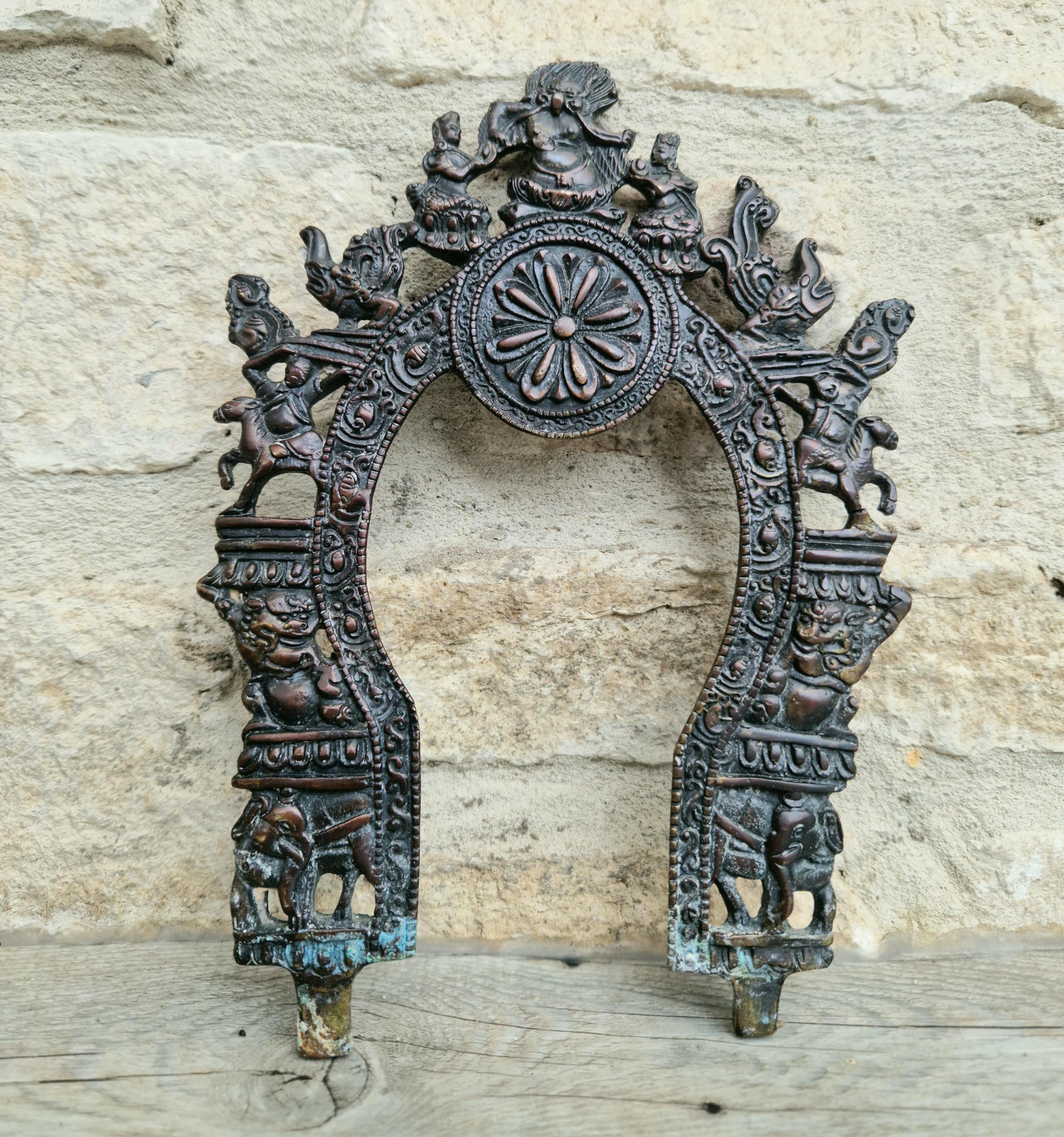 Antique Cast Copper Bronze South Indian Prabhavali Halo Frame Prabhawal, Prabhaval, Kirtimukha