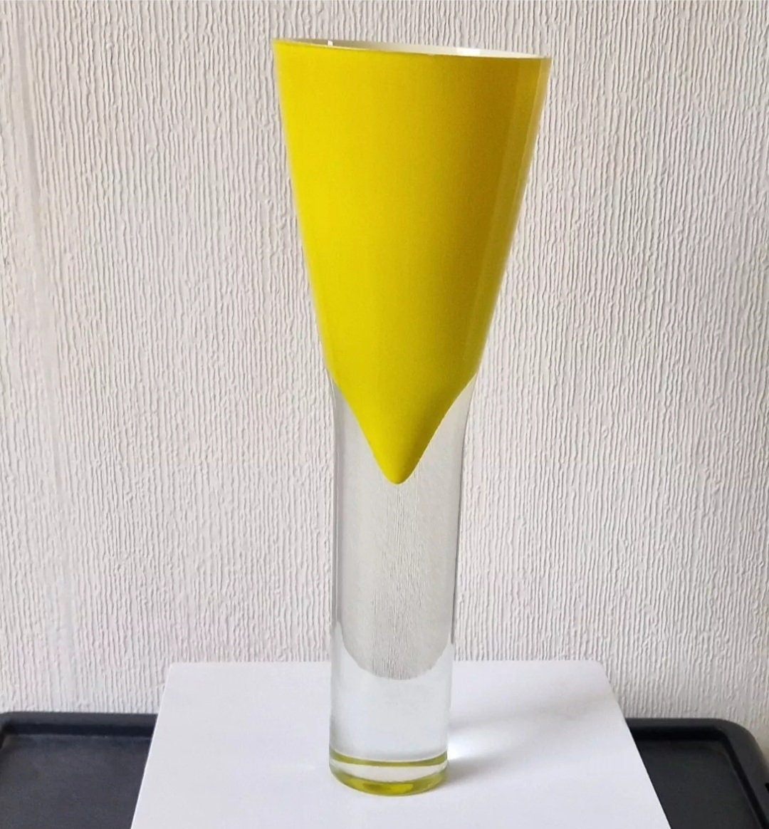 Yellow Sommerso Vase Art Glass Cased Inverted Cone Mid Century Design