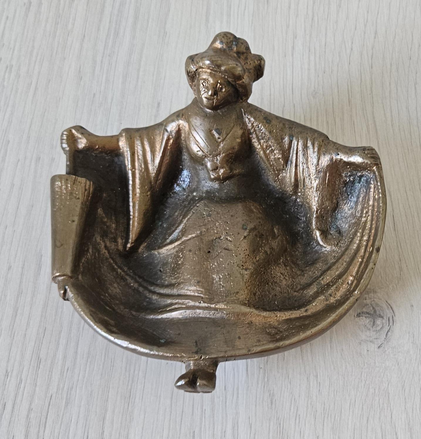 Vintage Naughty Geisha Bronze ,Calling Card Holder, Vide Poche, Paperweight 5.5" X 5.5"