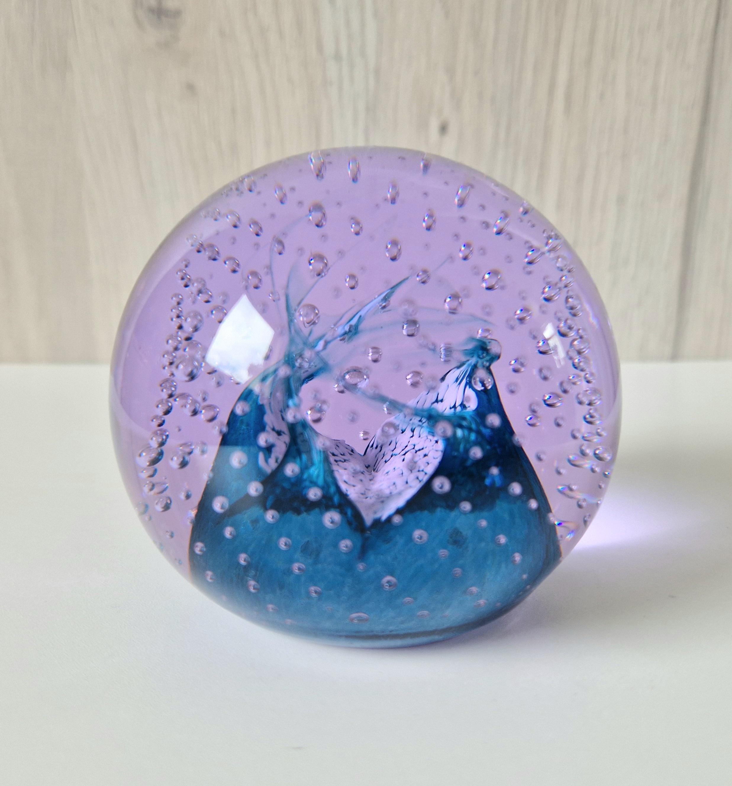 Caithness Purple & Blue Cauldron Large Art Glass Ball Paperweight 8cm Signed