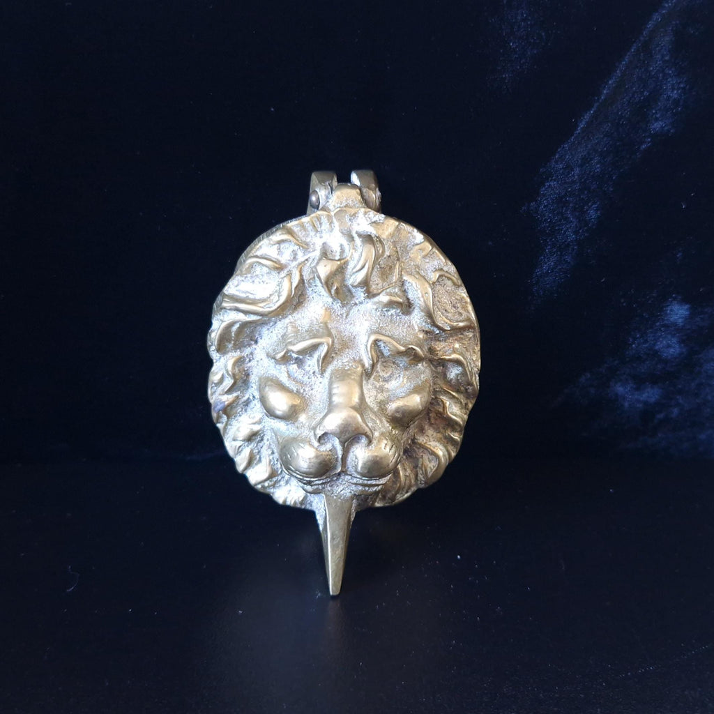 Vintage Heavy Cast Brass Small Lion Head Door Knocker 10cm