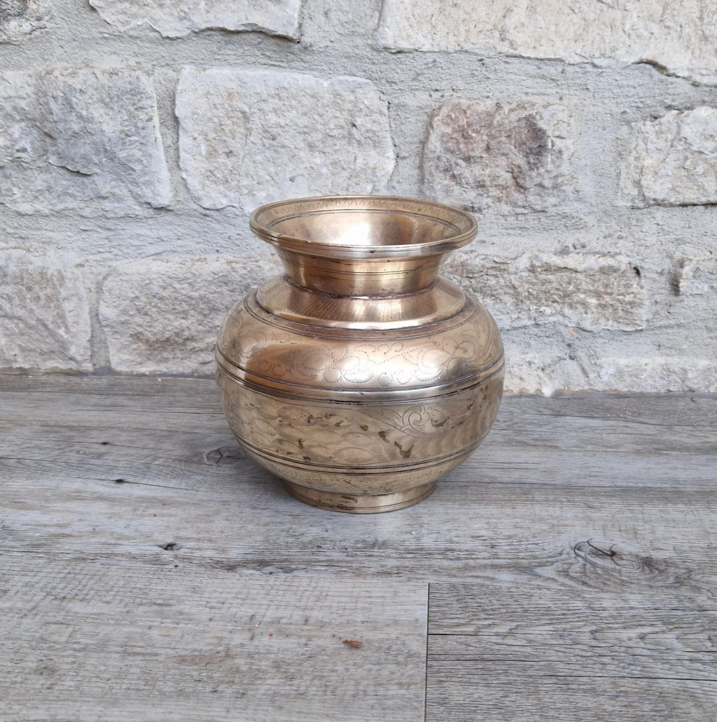Antique Large Heavy Engraved Peacock Design Bronze Lota Holy Water Vessel