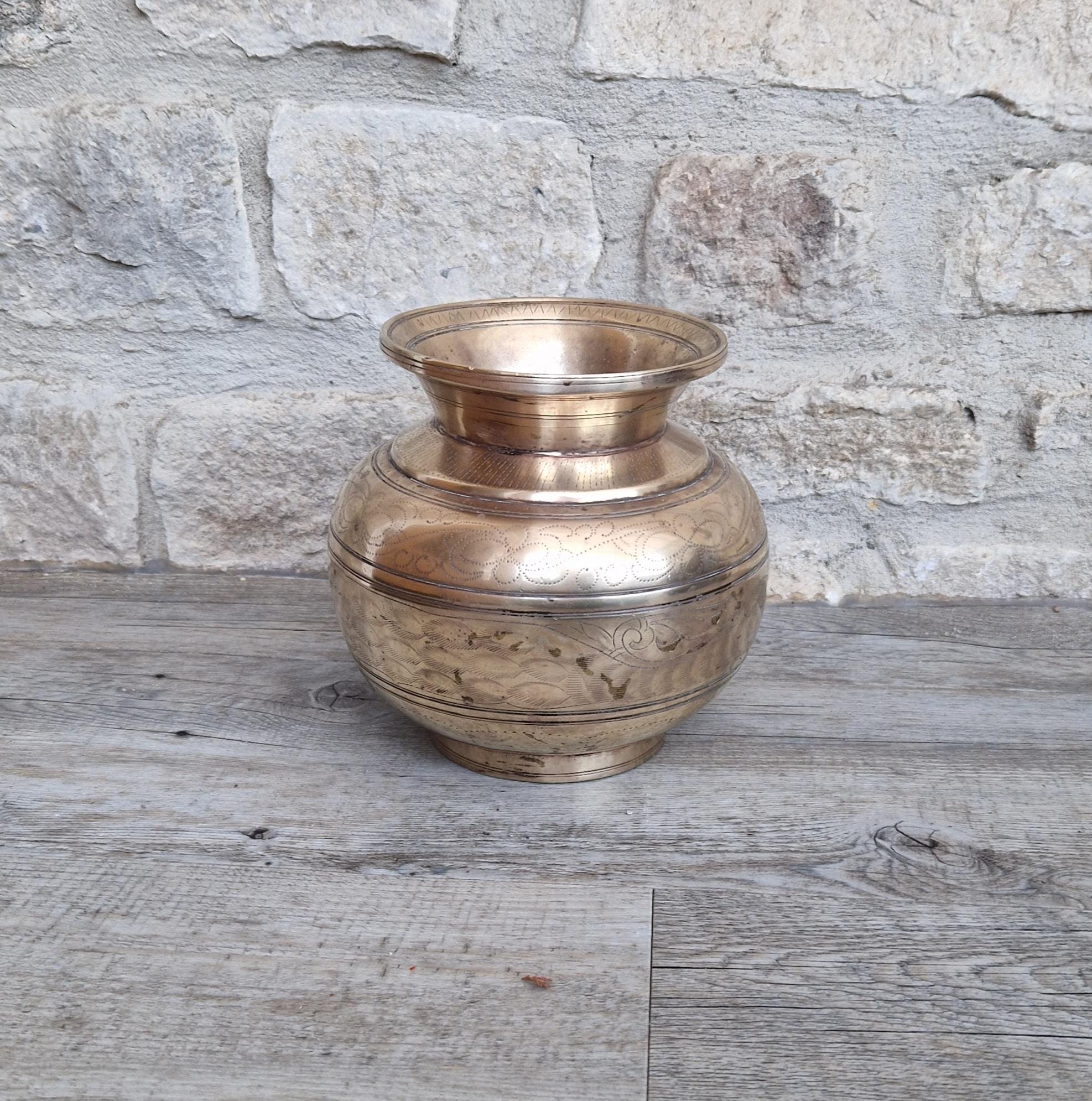 Antique Large Heavy Engraved Peacock Design Bronze Lota Holy Water Vessel