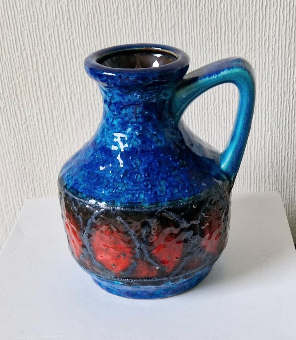 Bay Keramik West German Fat Lava Pottery Jug Vase: Mid-Century Op Art