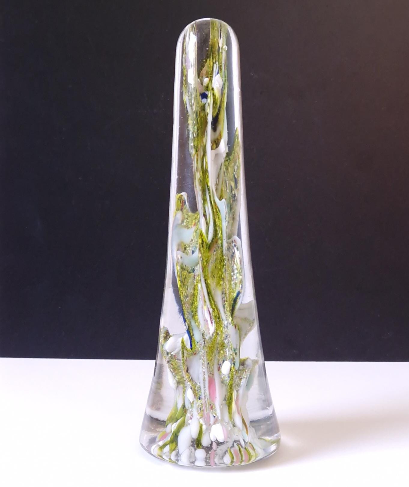 19th Century Devil's Fire Tower Green Art Glass Obelisk Paperweight 18.4cm