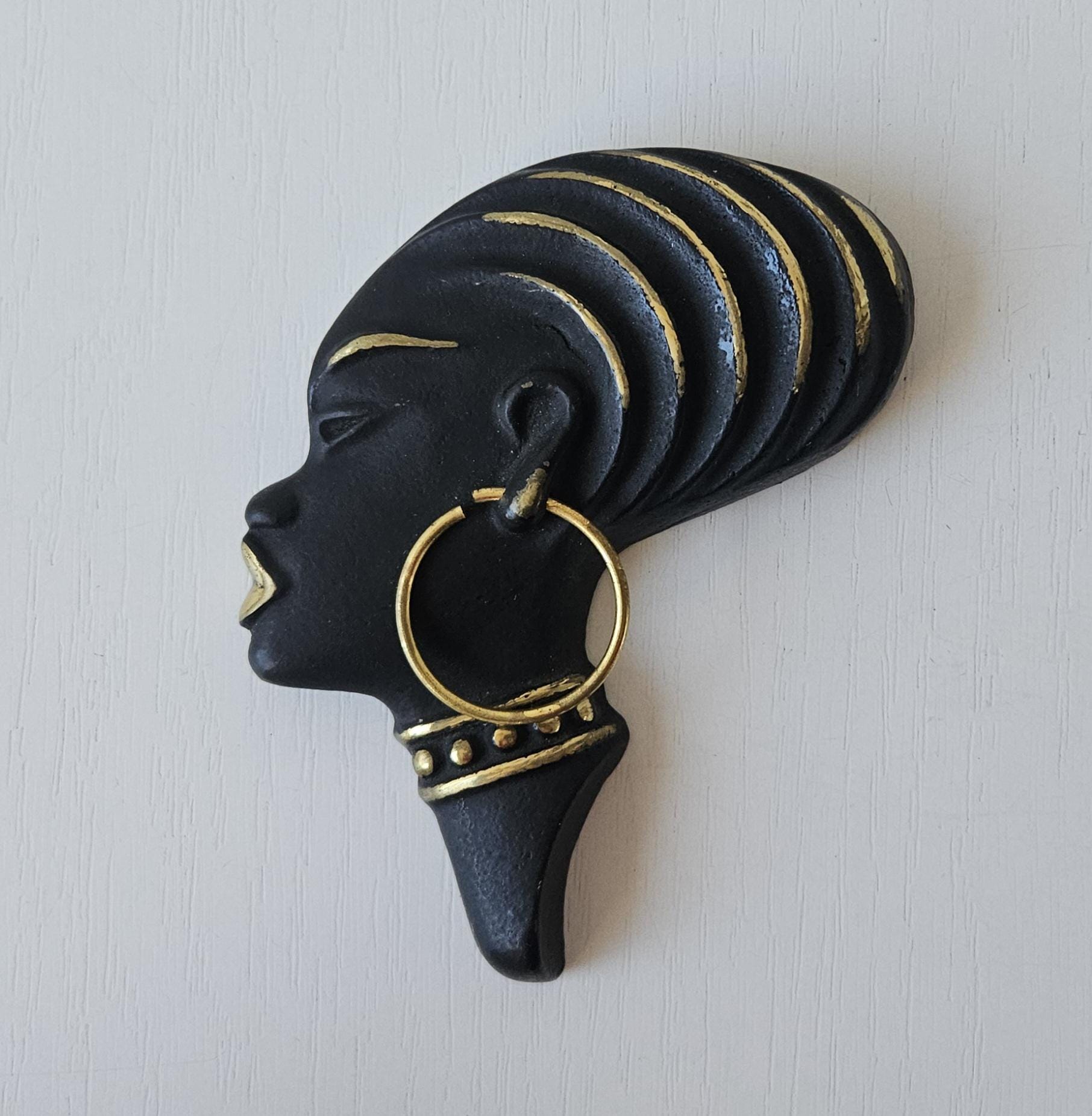 Vintage Small African Lady Profile Wall Plaque Richard Rohac Metal Mcm