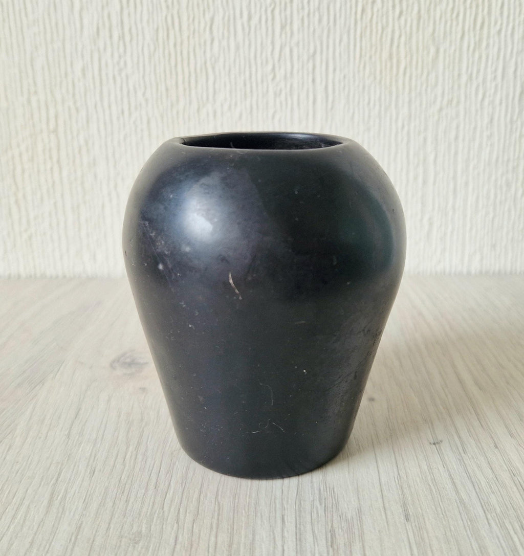 Ancient Egyptian Carved & Black Painted Stone Kohl Vessel Pot 8.6cm